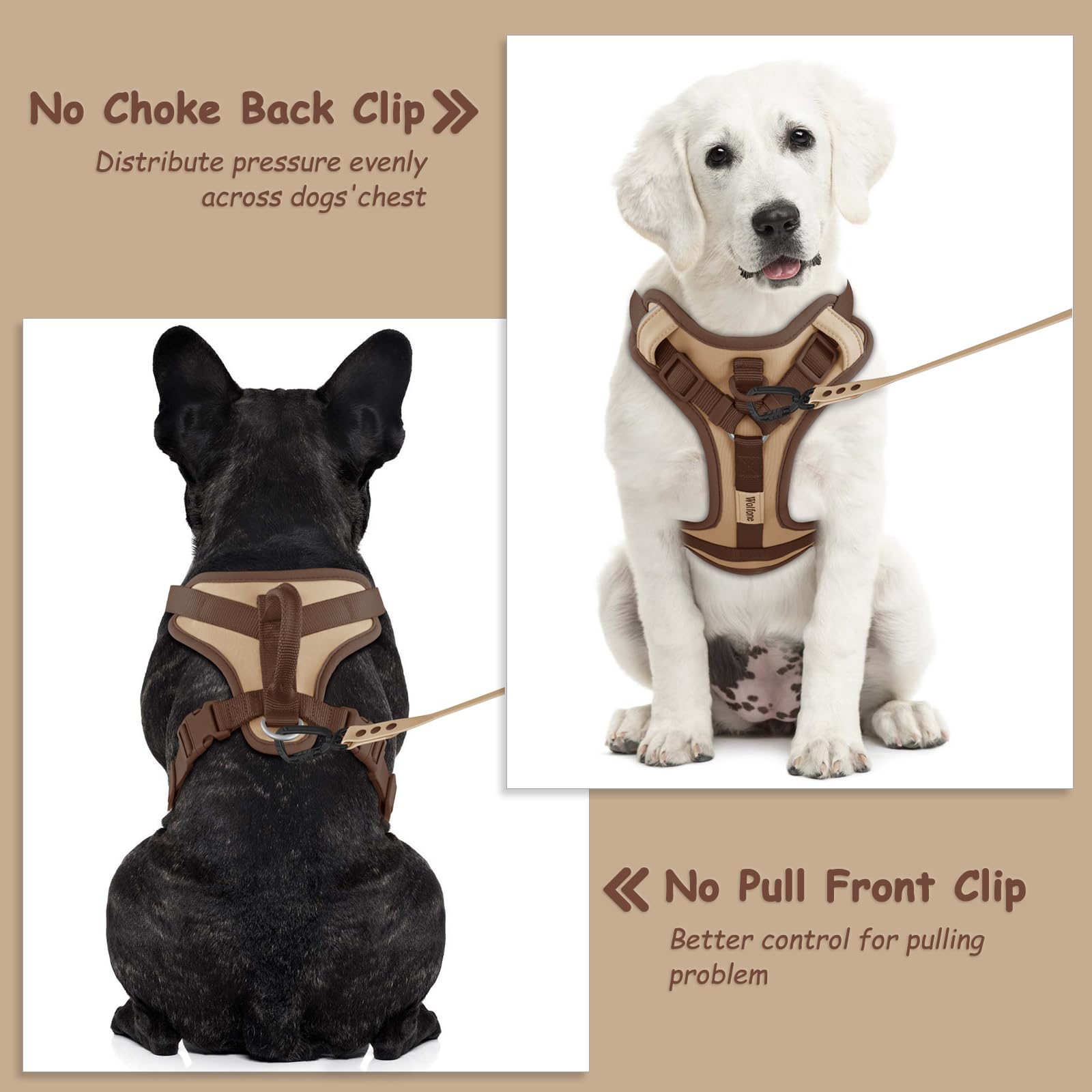 Wolfone No Pull Dog Harness Adjustable Soft Padded Pet Vest With Control Handle Adorable Daily Harness For Dogs(Cookie Chocolate