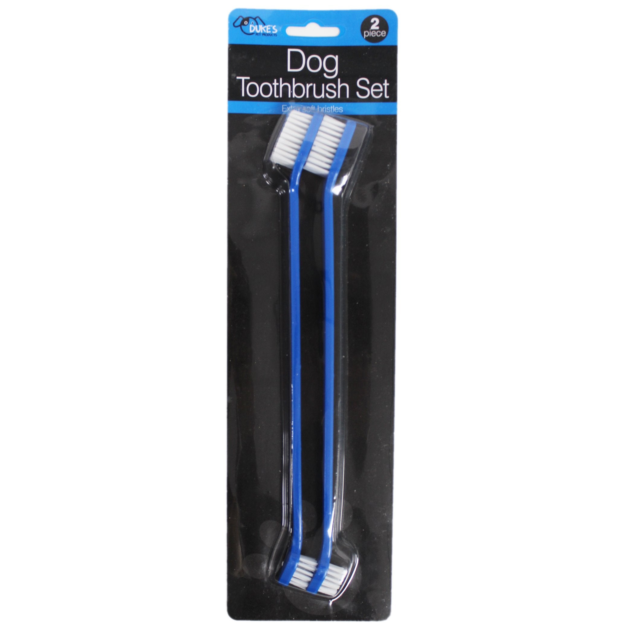 Duke'S Pet Products Two-Piece Dog Toothbrush Set: Double Sided Canine Dental Hygiene Brushes With Long 8 1/2' Handles And Super Soft Bristles, Blue