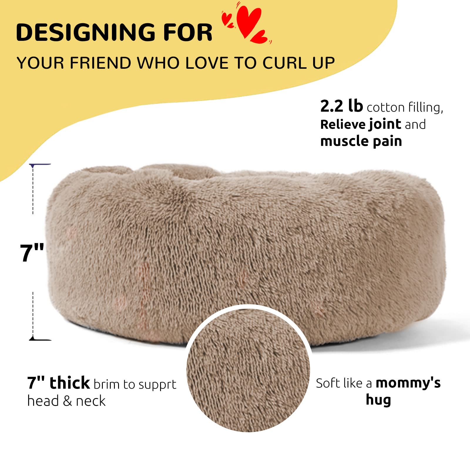 Hachikitty Dog Beds Calming Donut Cuddler, Puppy Dog Beds Medium Dogs, Fluffy Dog Calming Beds Large,24''