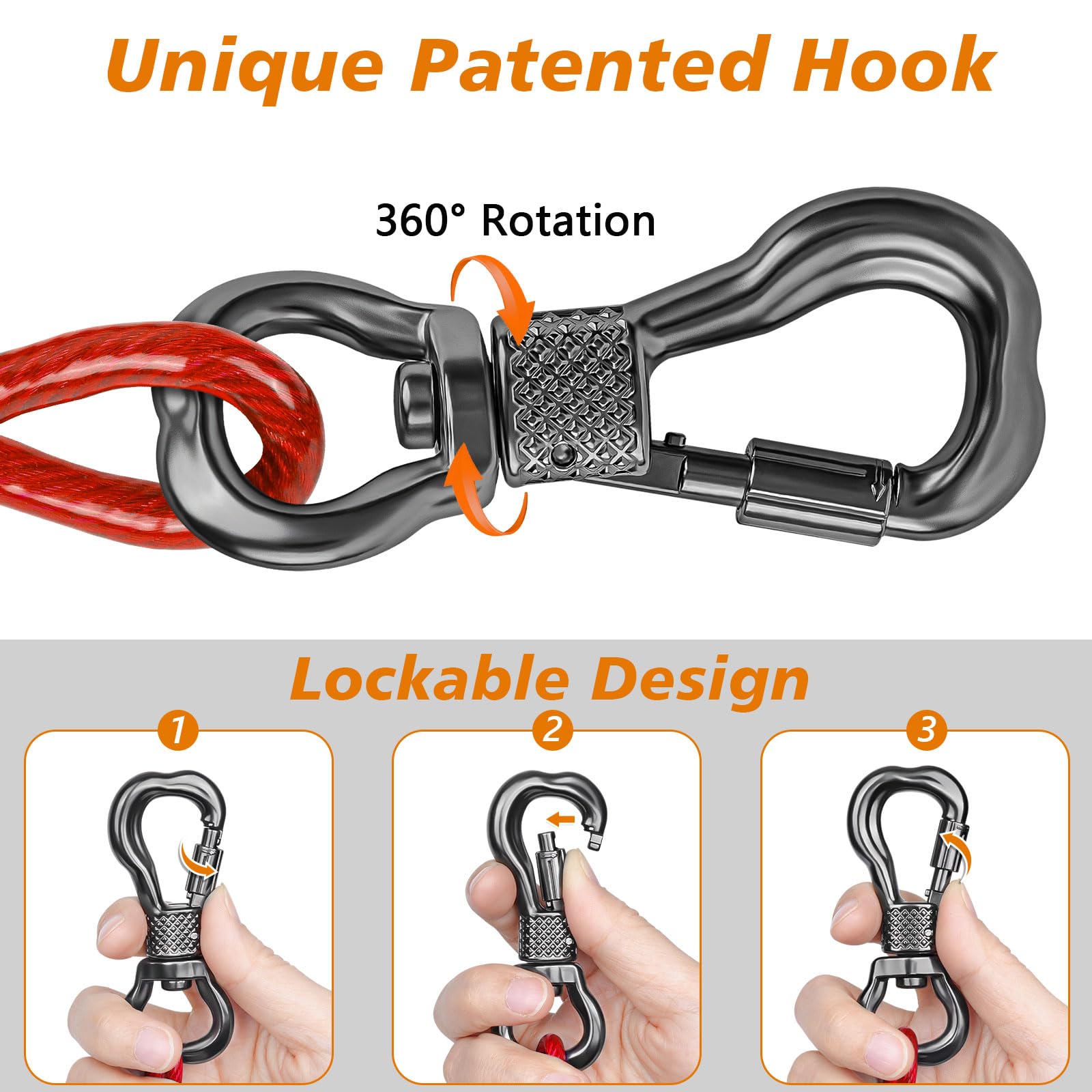 Xiaz 30Ft Dog Tie Out Cable, Heavy Duty Dog Chains For Outside With Lockable Hook, Pet Runner Cable Leads For Yard, Dogs Line Te