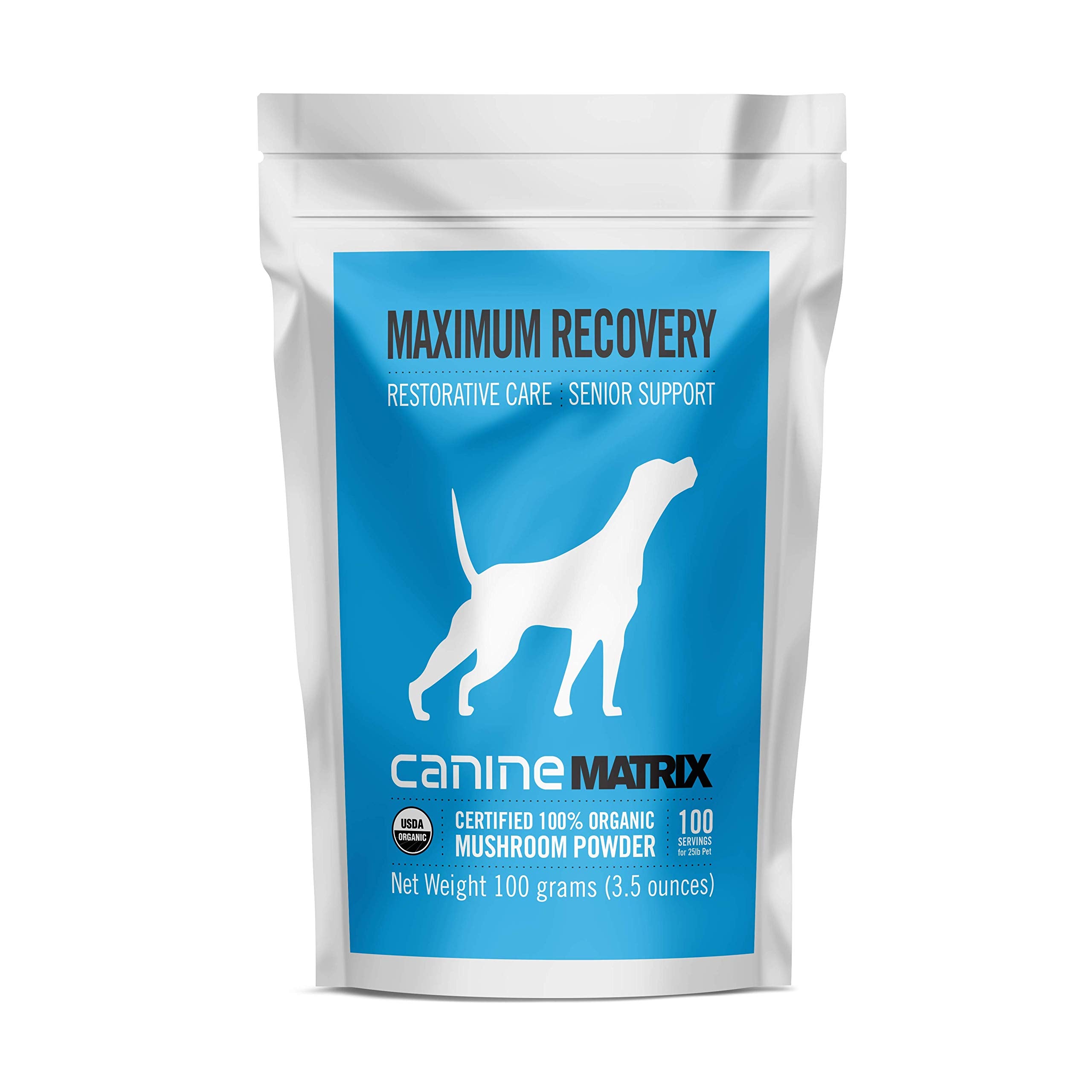 Mushroom Matrix Canine Organic Mushroom Powder Supplement Recovery and Senior Support, 100 Grams (Packaging May Vary)