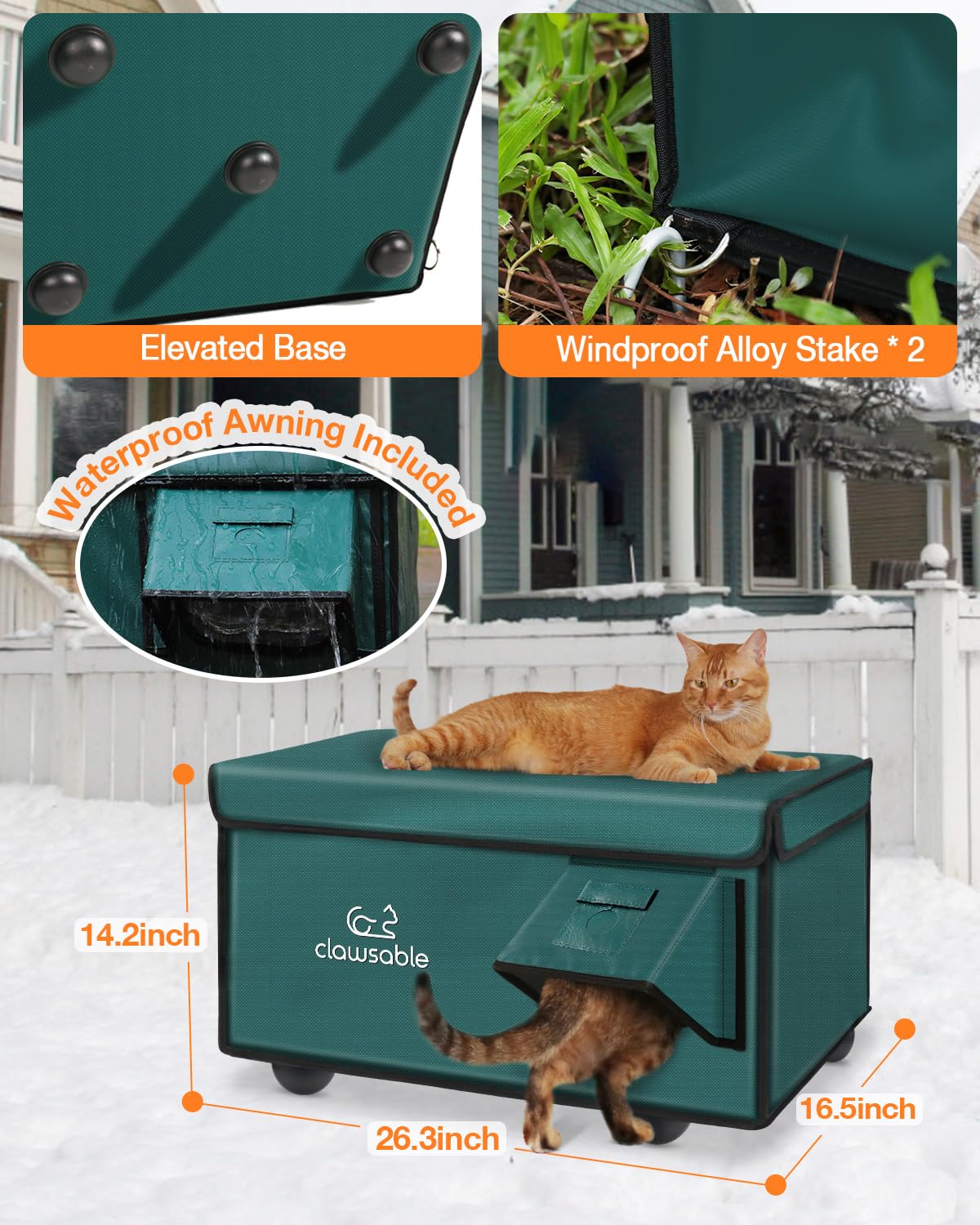 Indestructible Heated Cat House for Outside Cats Winter, 100% Weatherproof, Safe Escape Door, Insulated Outdoor Cat Shelter with