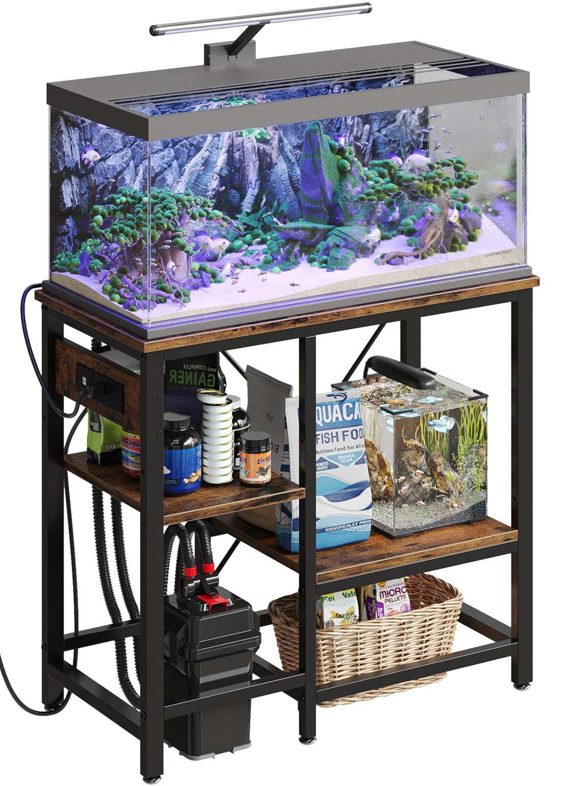Bestier 20-29-37 Gallon Fish Tank Stand with Power Outlet, 30x13 Metal Aquarium Stand, 6-Leg Reptile Tank Stand with 3-Tier Adju