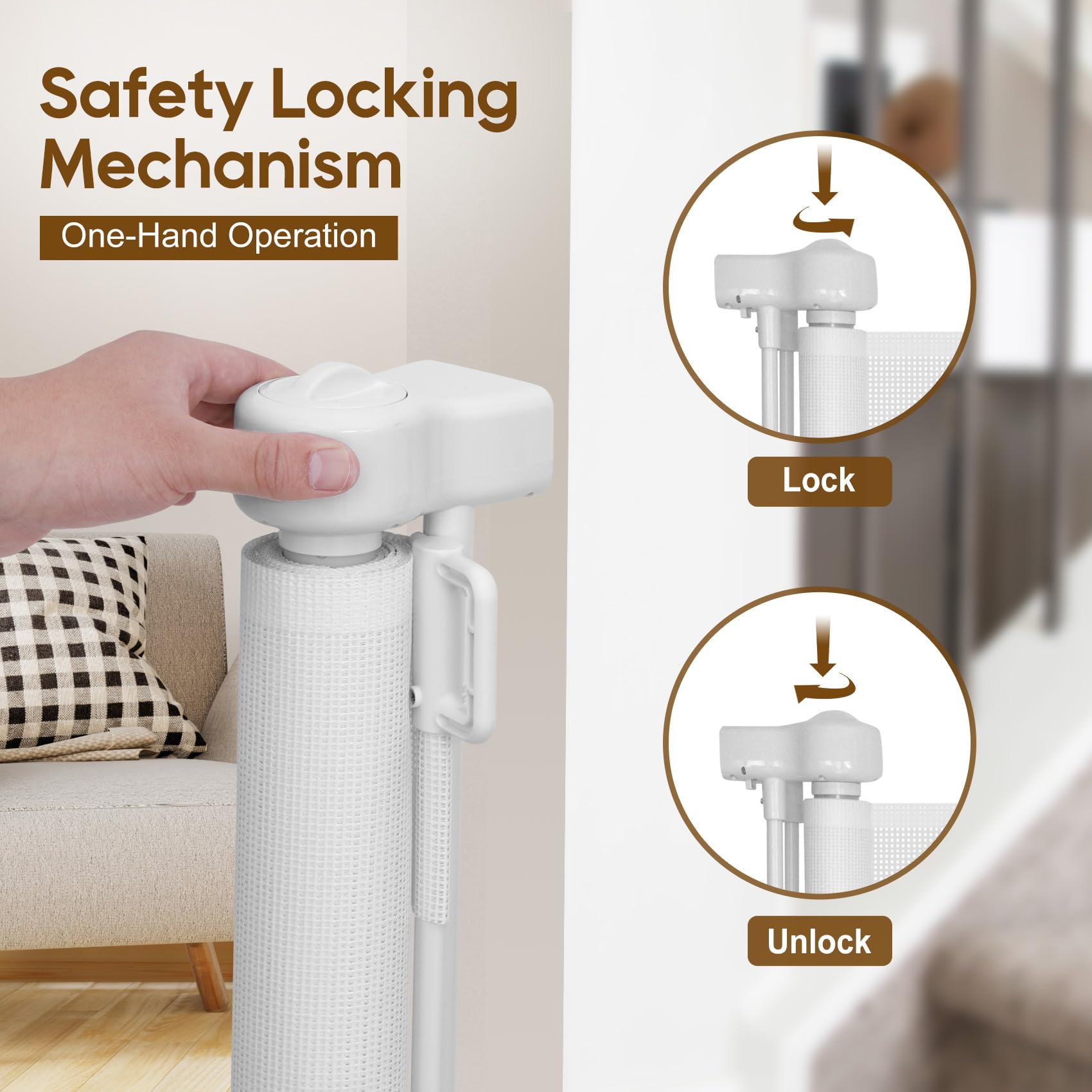 Miumoon Upgrade 71' Retractable Baby Gates With Reinforced Strip Design To Prevent Crawling Through, 42' Tall Retractable Gate For Baby And Pet, 6 Ft Baby Gates For Stairs, Doorways, Hallways(White)