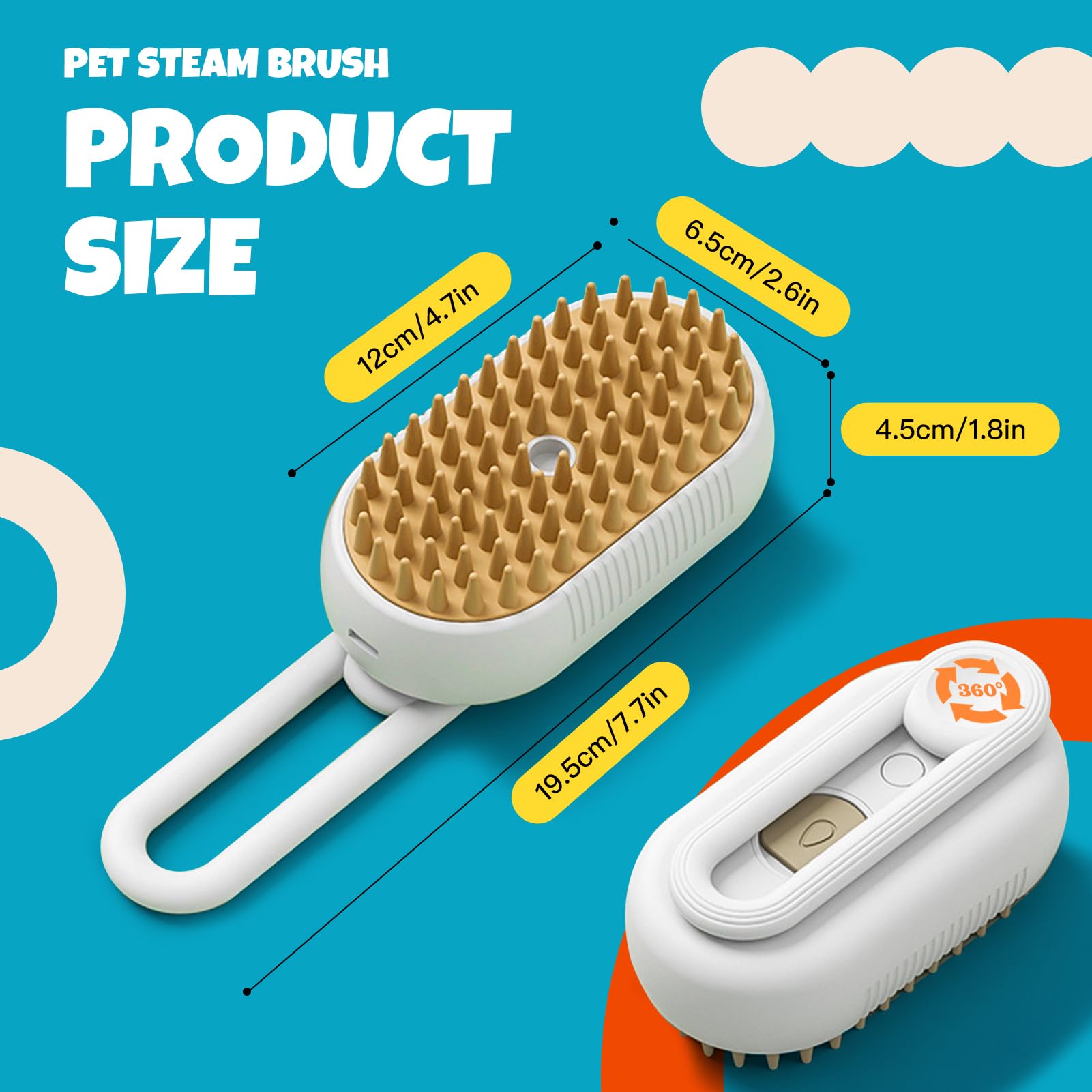 Cat Steam Brush Cats Brushs, Cat Steams Brushfor Shedding, 4-In-1 Self-Cleaning Petsteam Brushwith 360 Rotating Arm For Long And