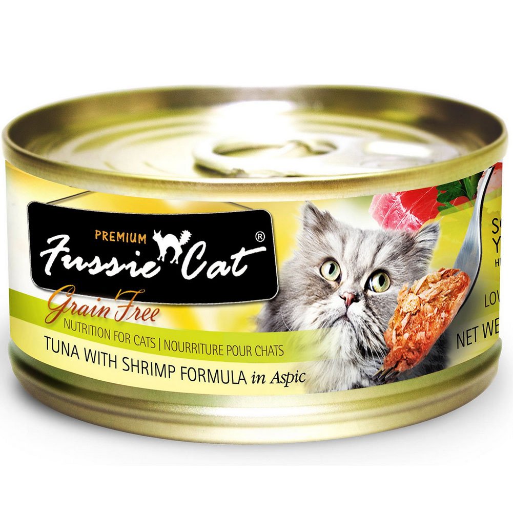 Fussie Cat Premium Grain-Free Canned Wet Food Variety Bundle - 2.8 Oz. - Tuna with Chicken, Tuna with Shrimp, Tuna with Oceanfis