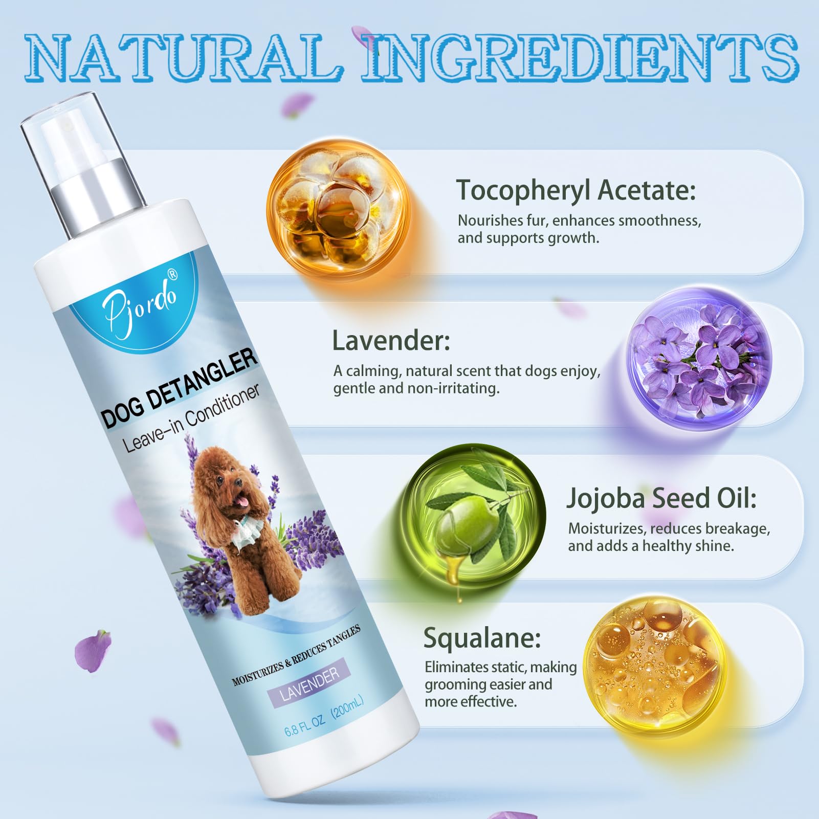 Pjordo Dog Detangler Spray, Natural Dog Leave In Conditioner Spray With Deshedding Brush And Metal Comb, For Grooming And Mat Re