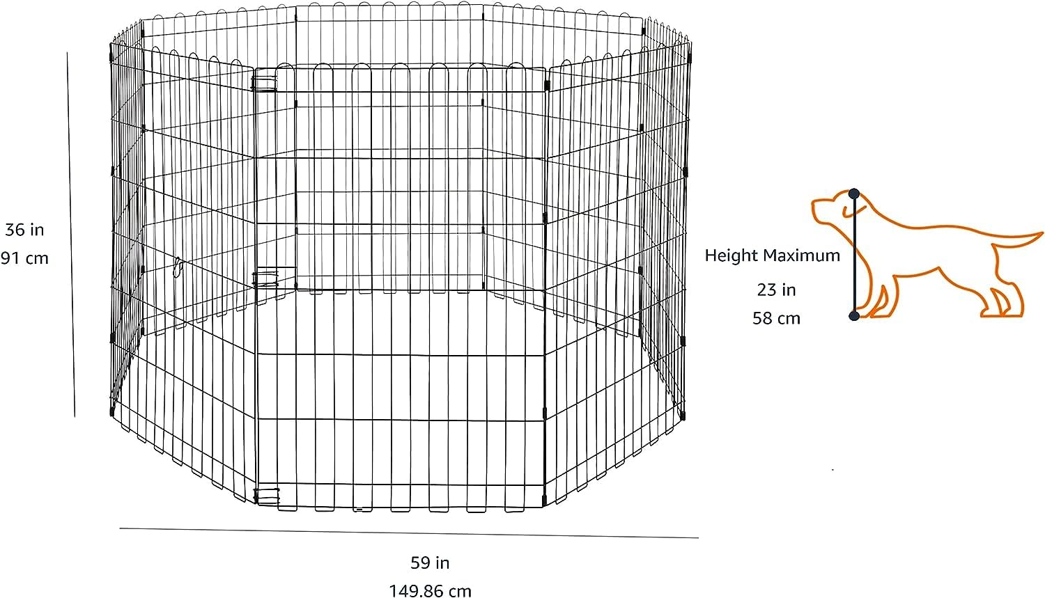 Amazon Basics Foldable Metal Dog Playpen, Medium 36" - 8 Panels, Indoor/Outdoor, Black, Model 9004-36A