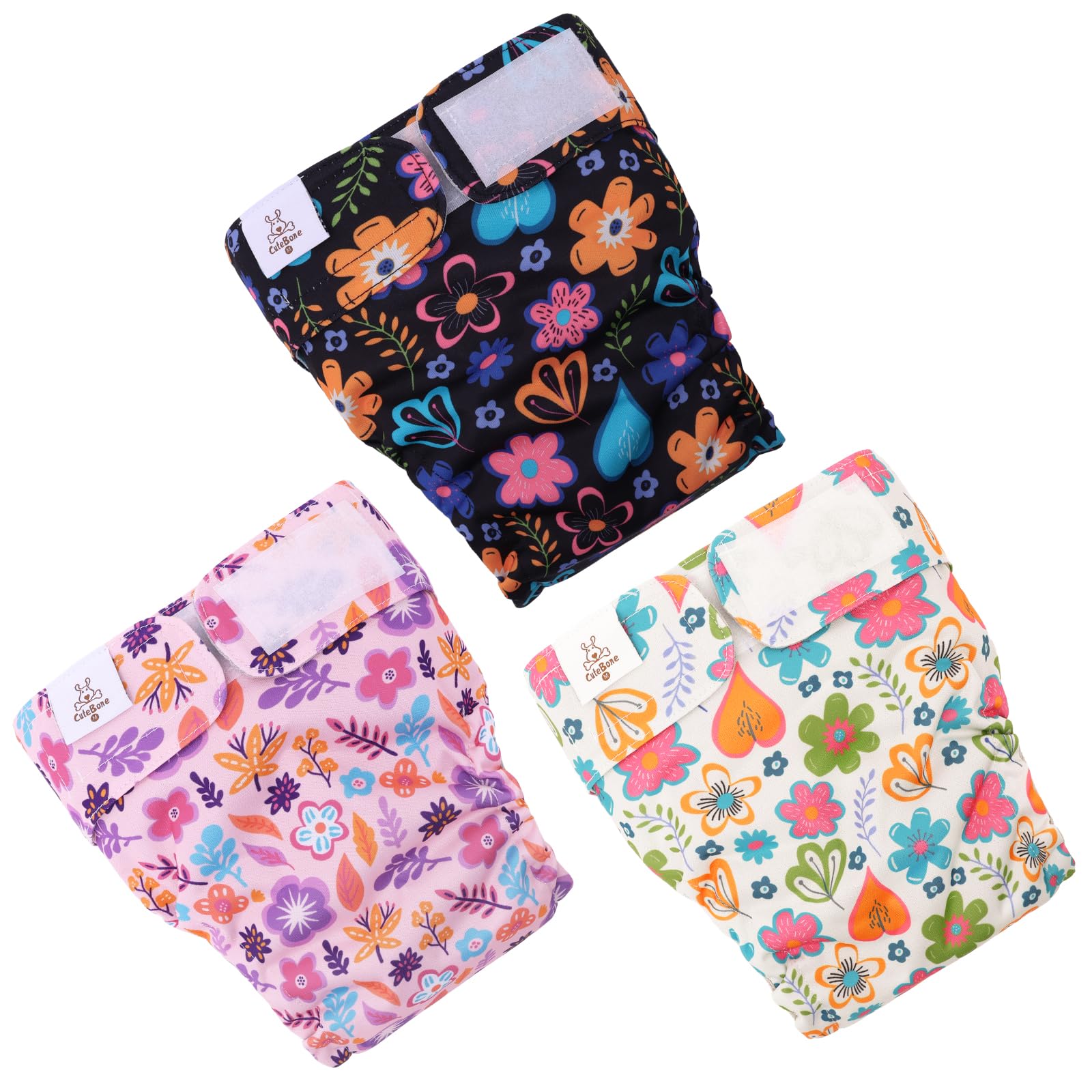 Cutebone Washable Dog Diapers Female No Tail Hole 3 Pack Reusable Doggie Period Training Pants For Docked-Tail Frenchie French Bulldog Boston Terrier Without Tail Wwd19M