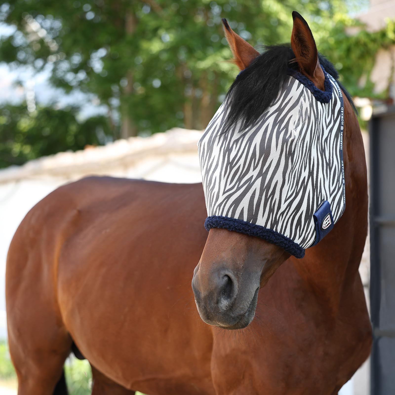 Harrison Howard All Round Mesh Horse Fly Mask UV Protective with Fleece Padded Edging and Fun Prints Forelock Opening Design Mas