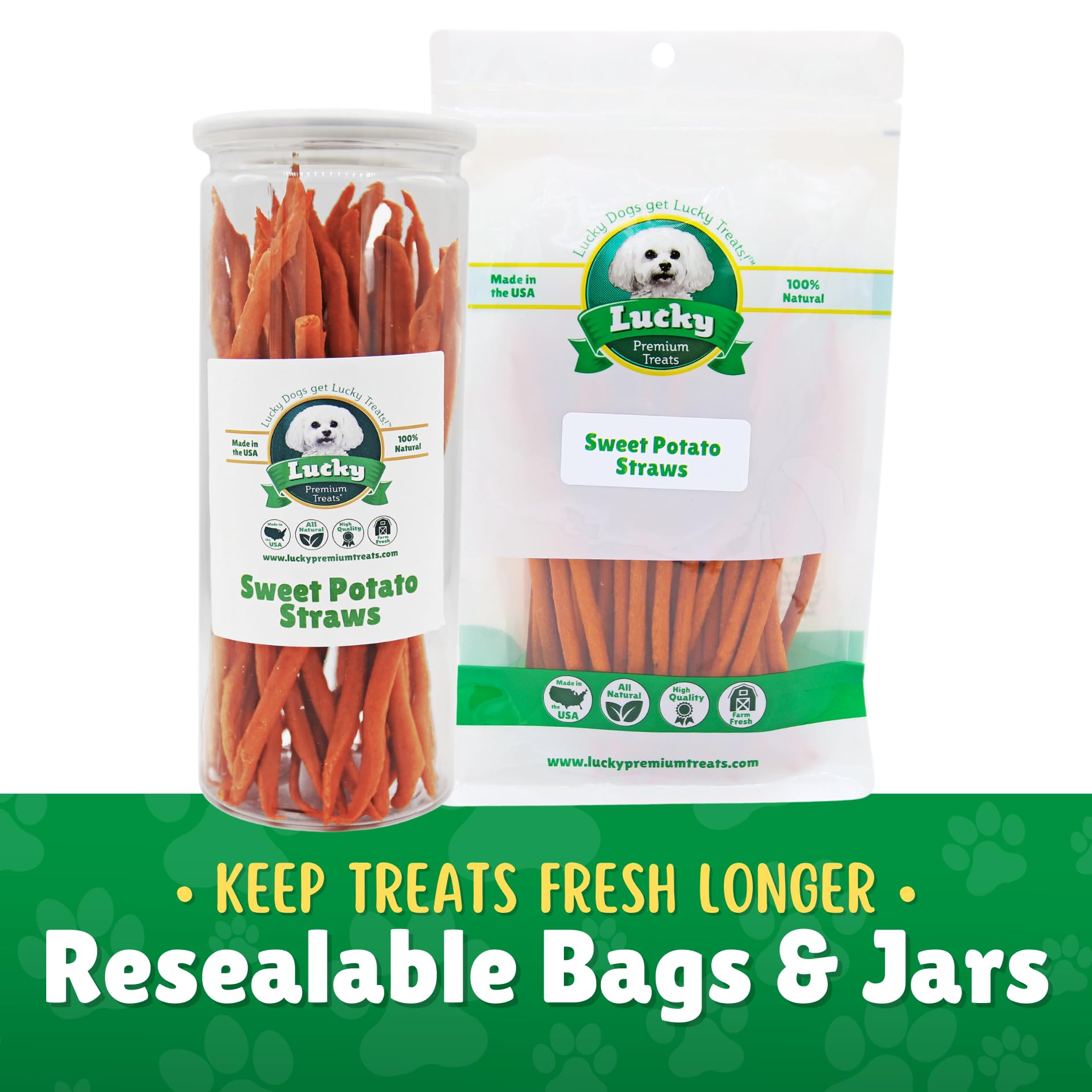 Lucky Premium Treats Sweet Potato Straws Dog Treats - All Natural, 7oz Chewy Veggie Treats for Small & Medium Dogs - Made in USA