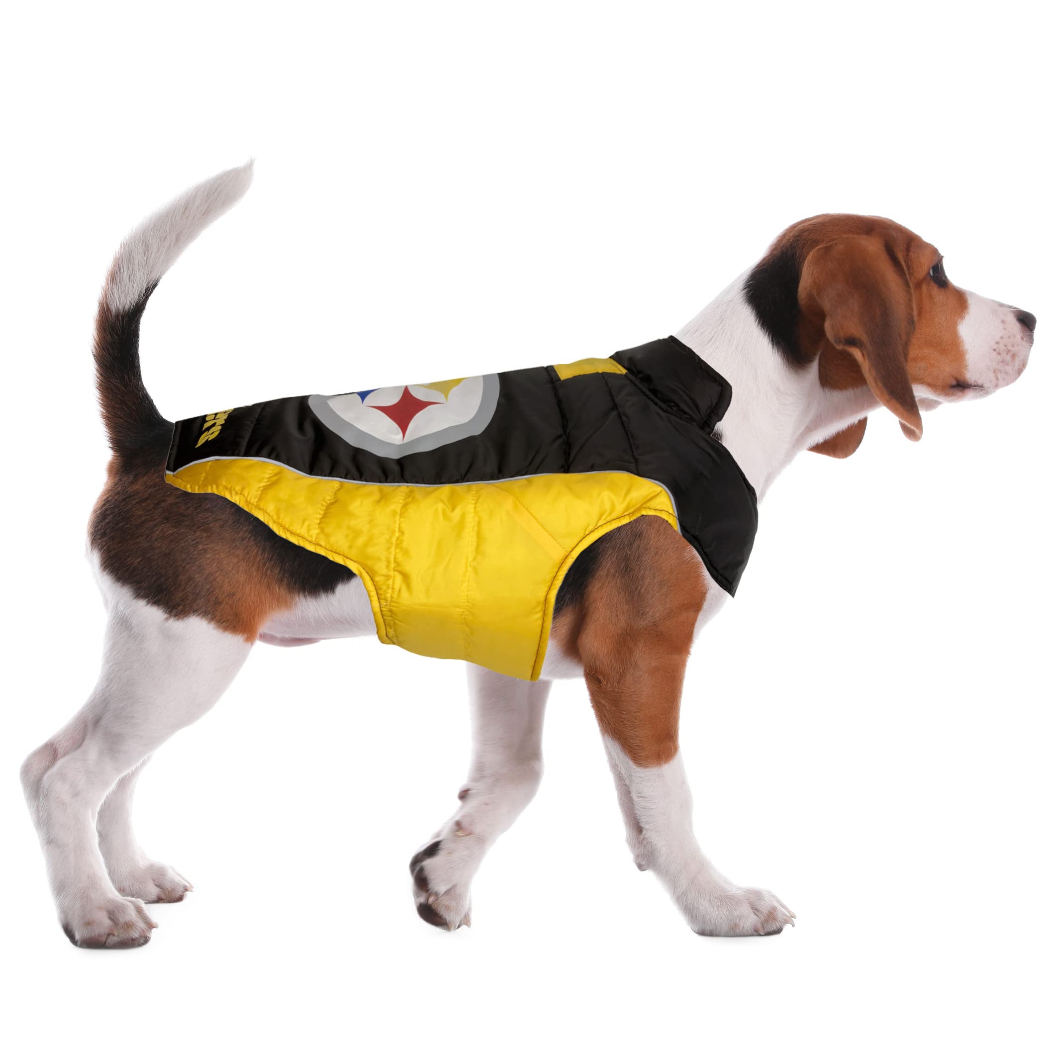 Nfl Pittsburgh Steelers Puffer Vest For Dogs & Cats, Size Medium. Warm, Cozy, And Waterproof Dog Coat, For Small And Large Dogs/