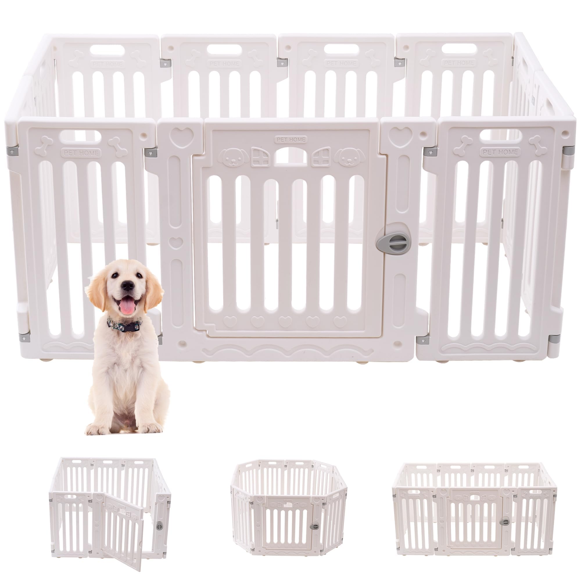 Dog Playpen With Door, Diy Shape Combination Puppy Pen,25.5'' H 10-Panel Dog Fence,Non-Slip & Secure Pet Gate, Easy To Assemble