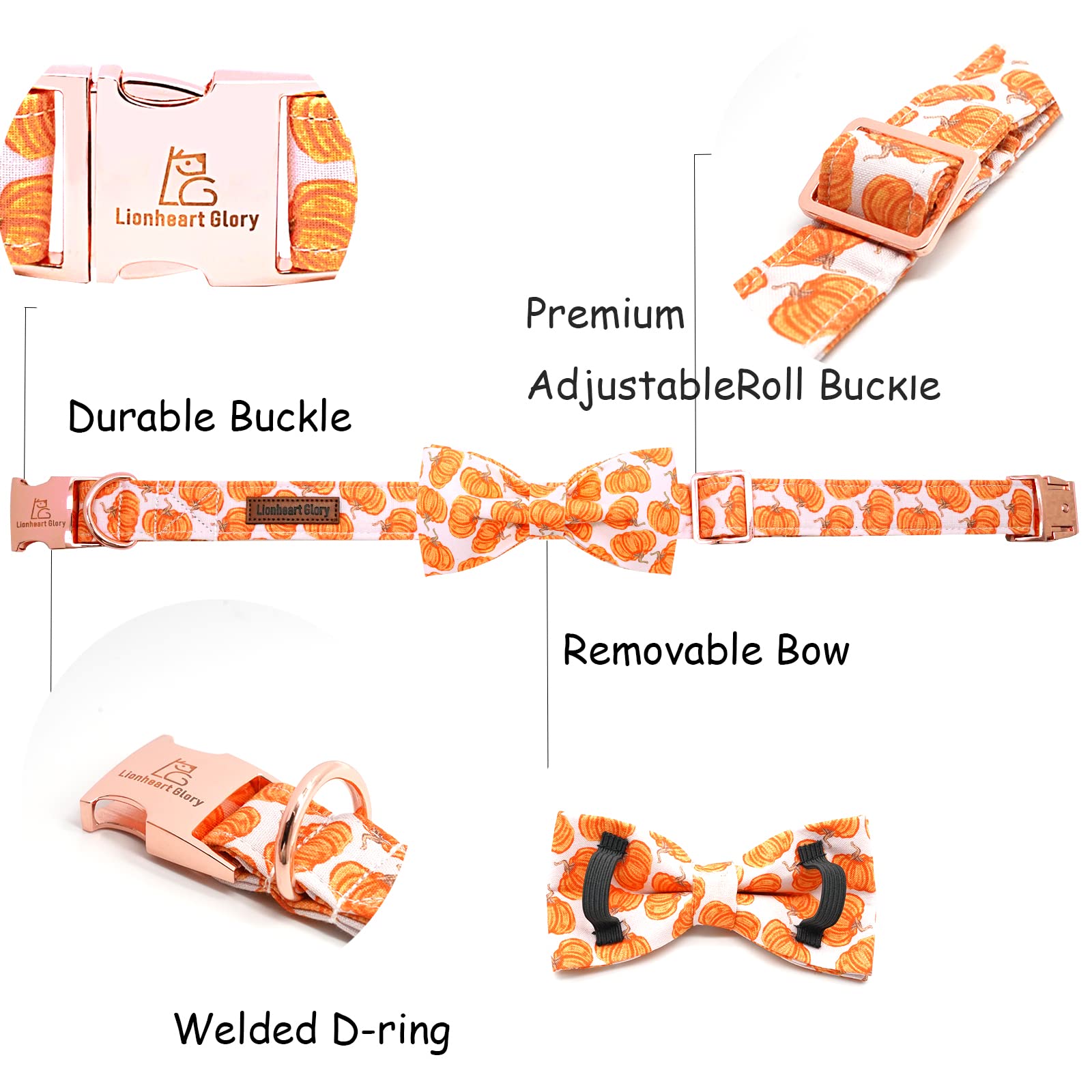 Lionheart Glory Halloween Dog Collars, Bowtie Dog Collar Heavy Duty Adjustable Fall Dog Collar For Medium Dogs Collar Dog Bow Fe