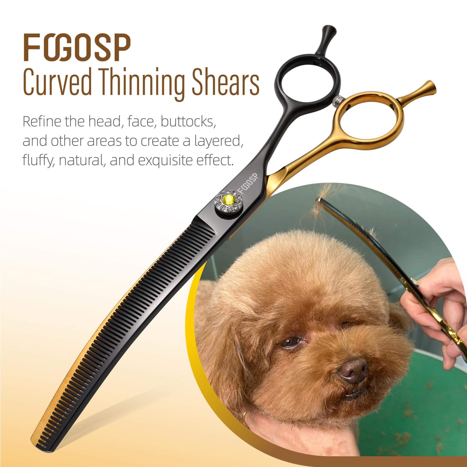 Fogosp 45Curved Dog Grooming Scissors Curved Thinning Shears 2Pcs Combo(Black&Gold)