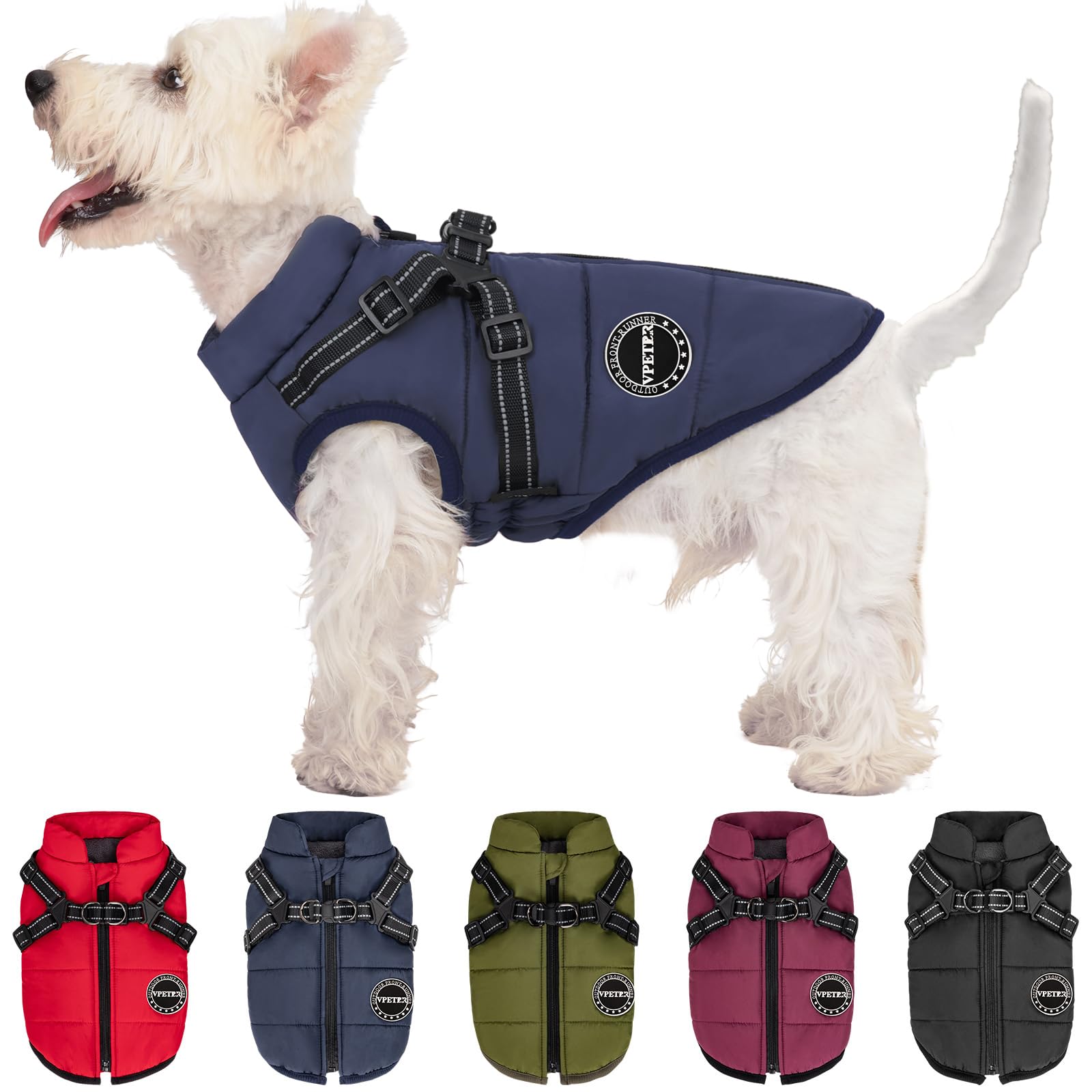 V.Pet.B.R Dog Winter Coat: Warm, Padded Fleece Jacket With Built-In Harness, Waterproof, Windproof & Reflective Cozy Snow Pet Cl