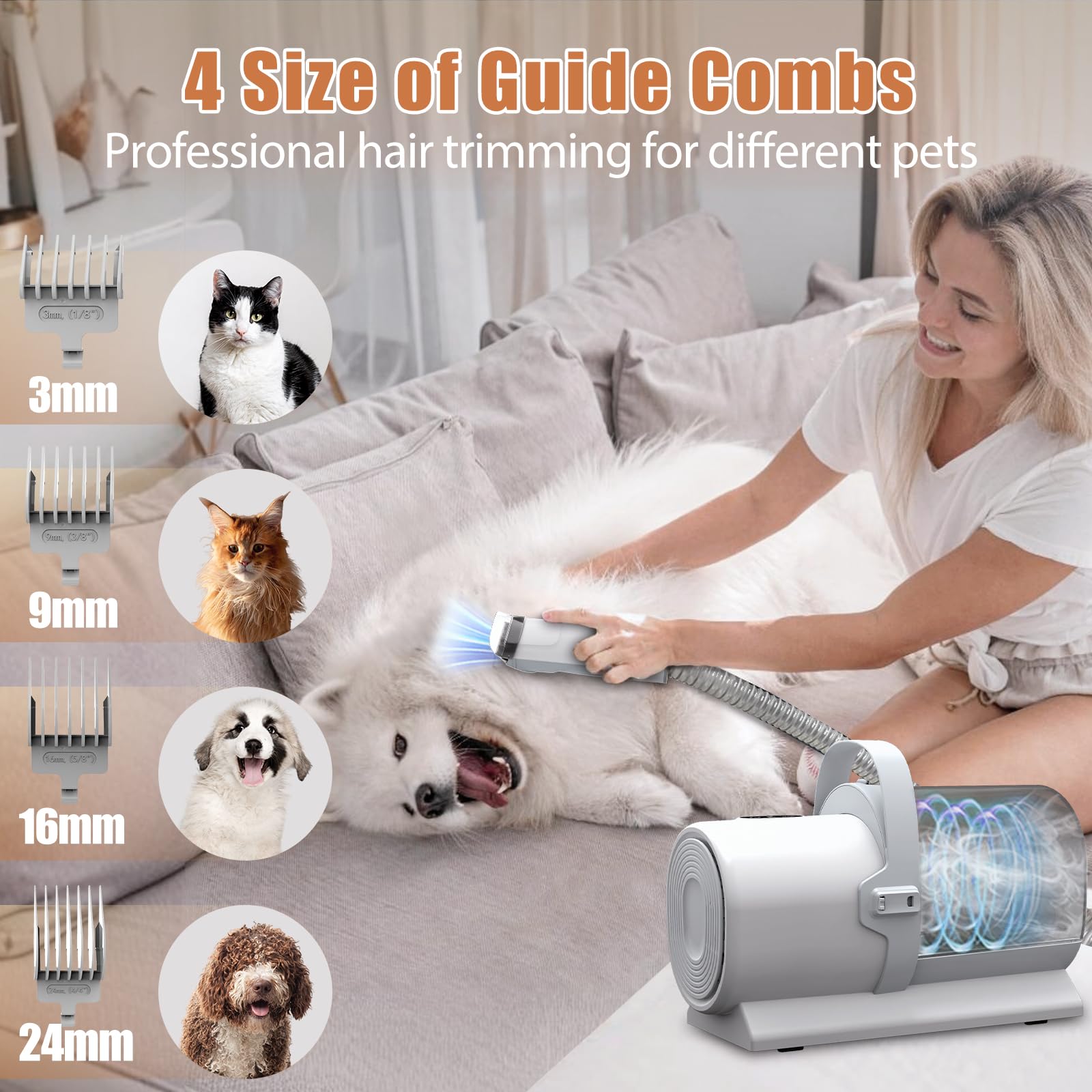 Dog Grooming Vacuum, Pet Grooming Kit With Dog Clippers, 2.5L Dust Cup 11000Pa Dogs Vacuum For Shedding Grooming, 5 Grooming Too