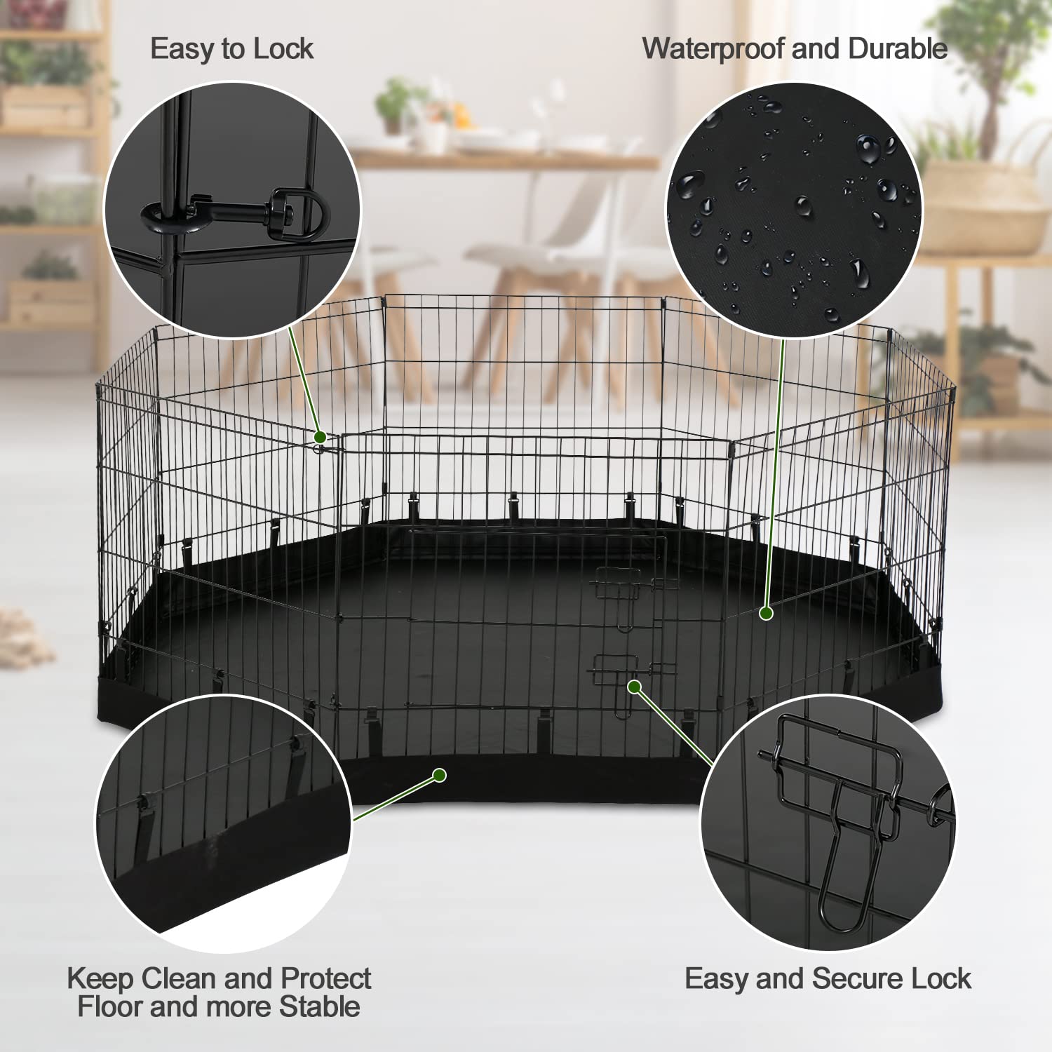 Pjyucien Dog Playpen - Metal Foldable Dog Exercise Pen, Pet Fence Puppy Crate Kennel Indoor Outdoor With 8 Panels 24”H & Bottom Pad For Small Medium Pets