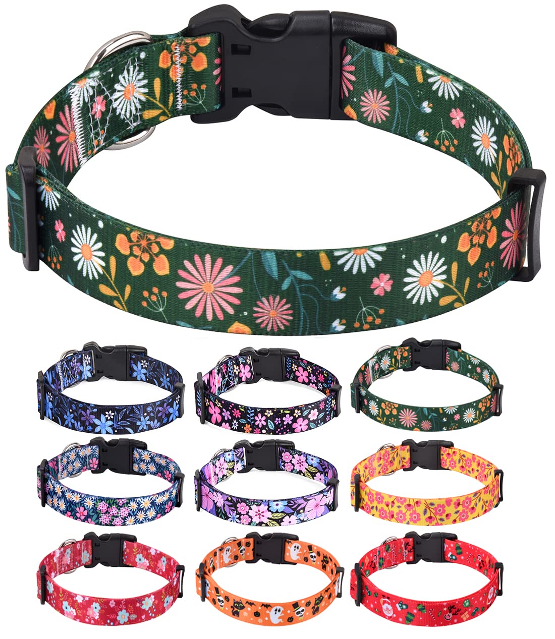 Hqyddmi Dog Collars With Soft Comfortable Adjustable Collars For Small Medium Large Dogs, Floral Pattern For Girl Boy Dogs (Gree