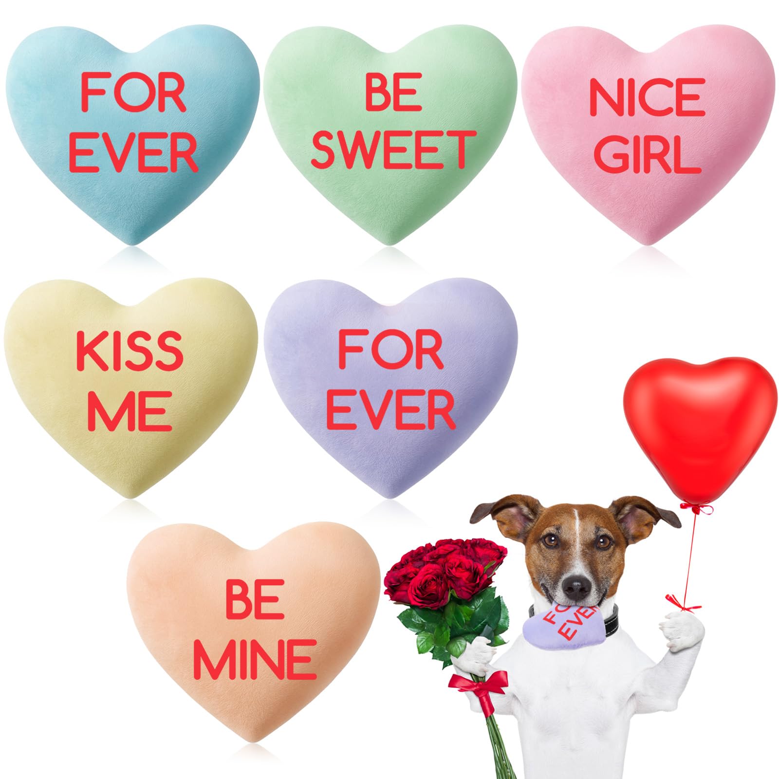 Jenaai 12 Pcs Valentines Day Dog Toys Conversation Heart Squeak Dog Toys Valentines Gifts for Small Medium Large Puppy Teething 