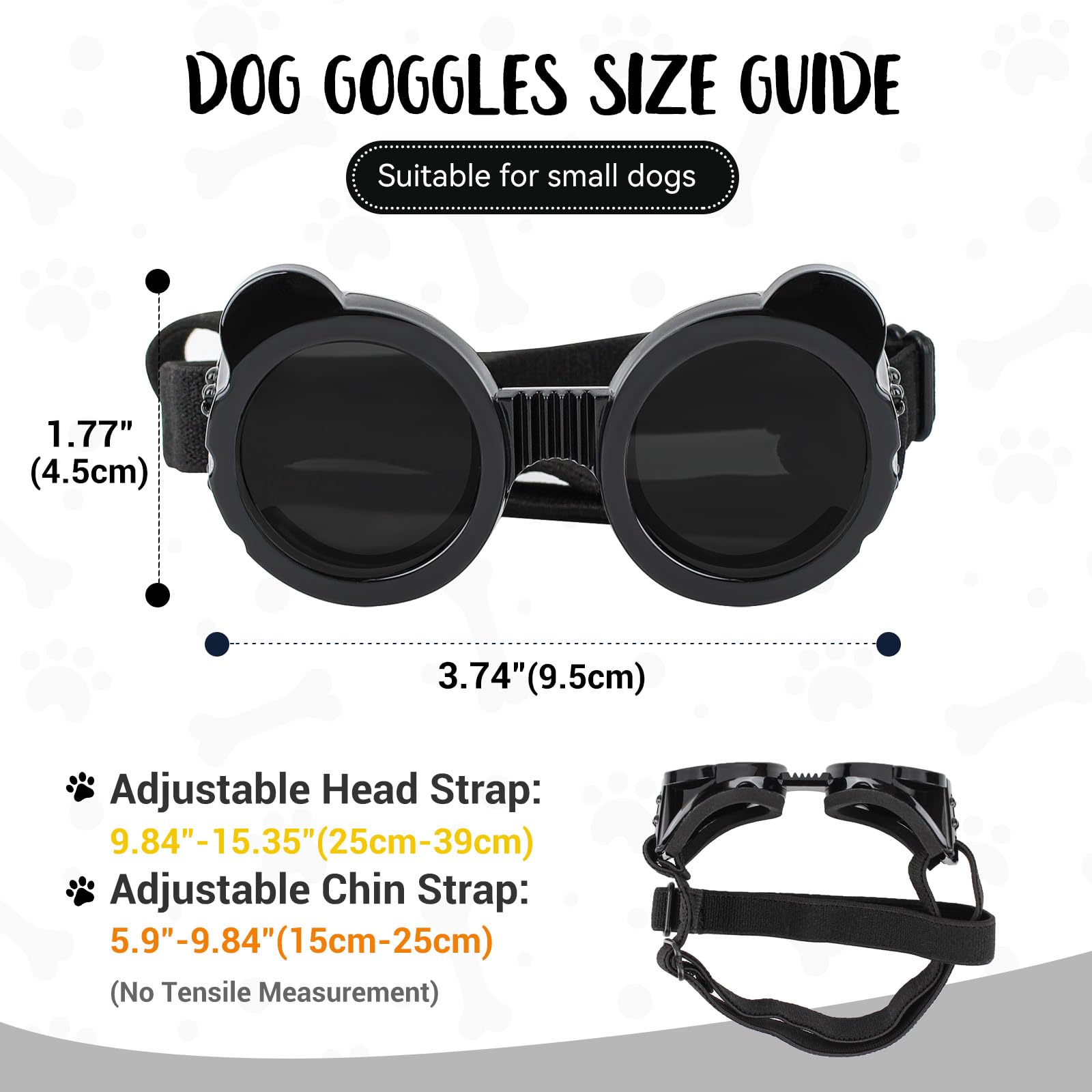Enjoying Dog Goggles for Small Breeds - UV Protection, Anti-Fog, Adjustable Straps, Panda Black