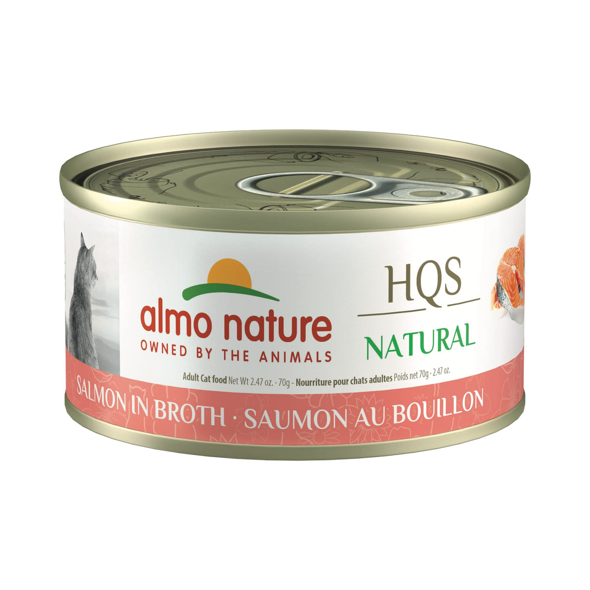 Almo Nature Hqs Natural Salmon In Broth Grain Free Wet Canned Cat Food (24 Pack Of 2.47 Oz/70G Cans)