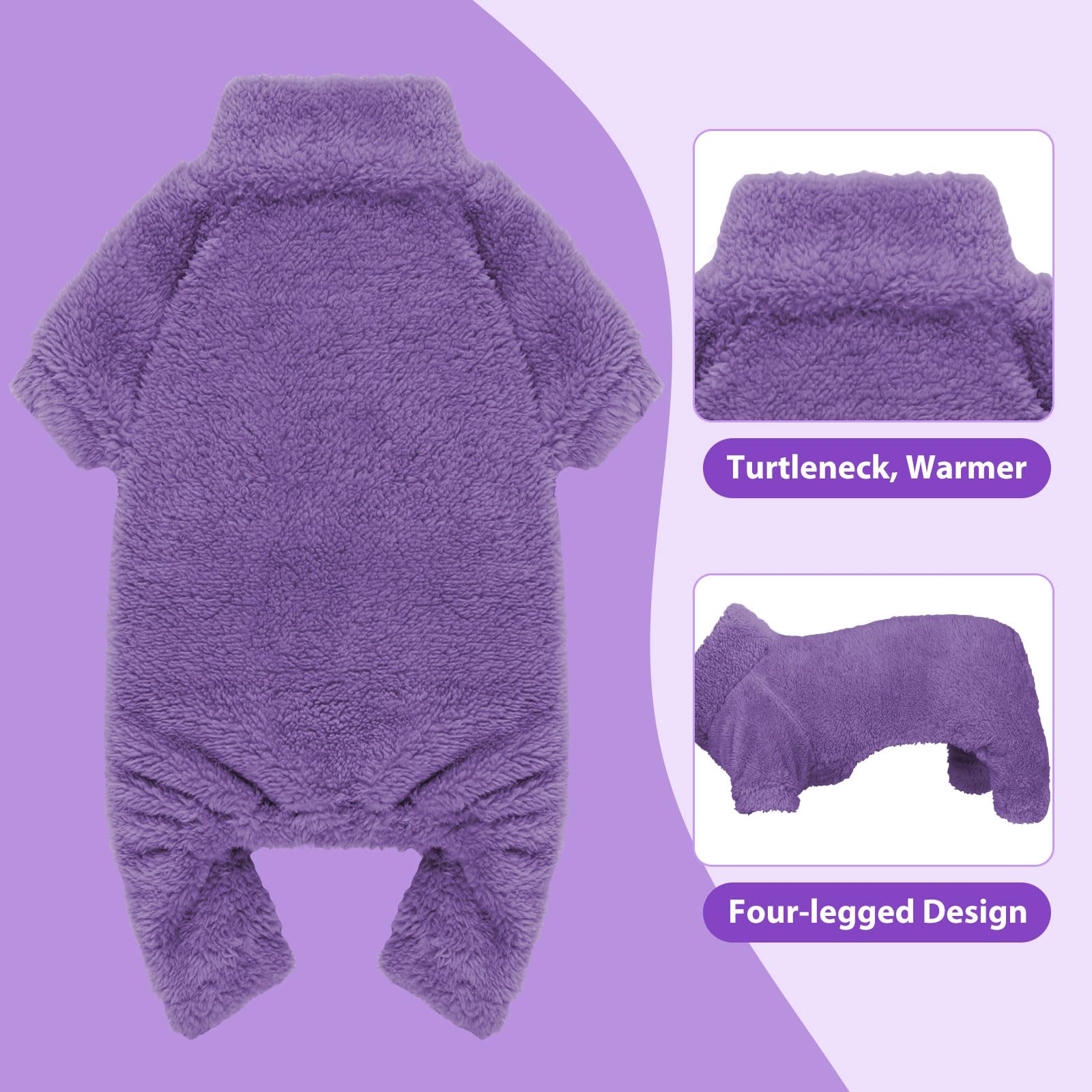 Fuzzy Pajamas Turtleneck Pjs - Warm, Soft, Cozy & Lightweight Dog Sweaters For Small Dogs (Purple, Xxs)