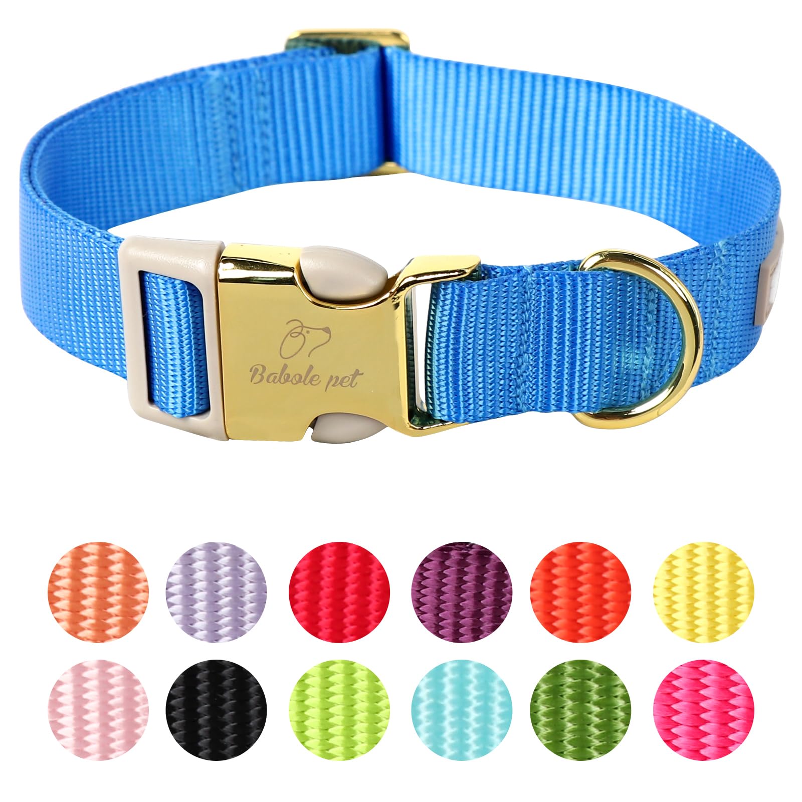 Babole Pet Nylon Dog Collar - Adjustable Blue Soft Webbing Dog Collars For Small Medium Large Dogs Boy Girl Puppy Collar With Sa