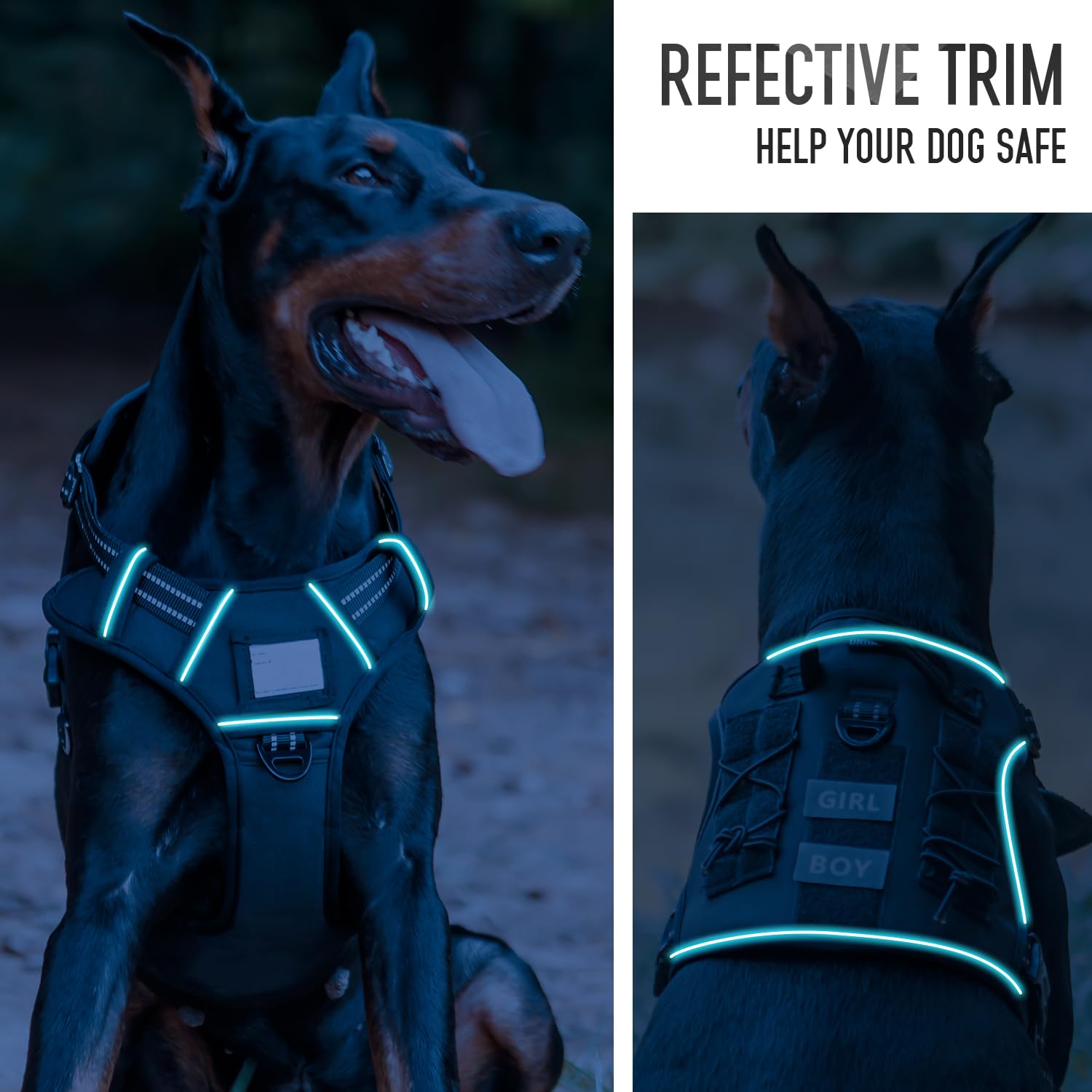 Dnallrino Tactical Dog Harness For Medium Large Dogs, Black Dog Harness With Id Card, Reflective Hiking Harness For Training Eas