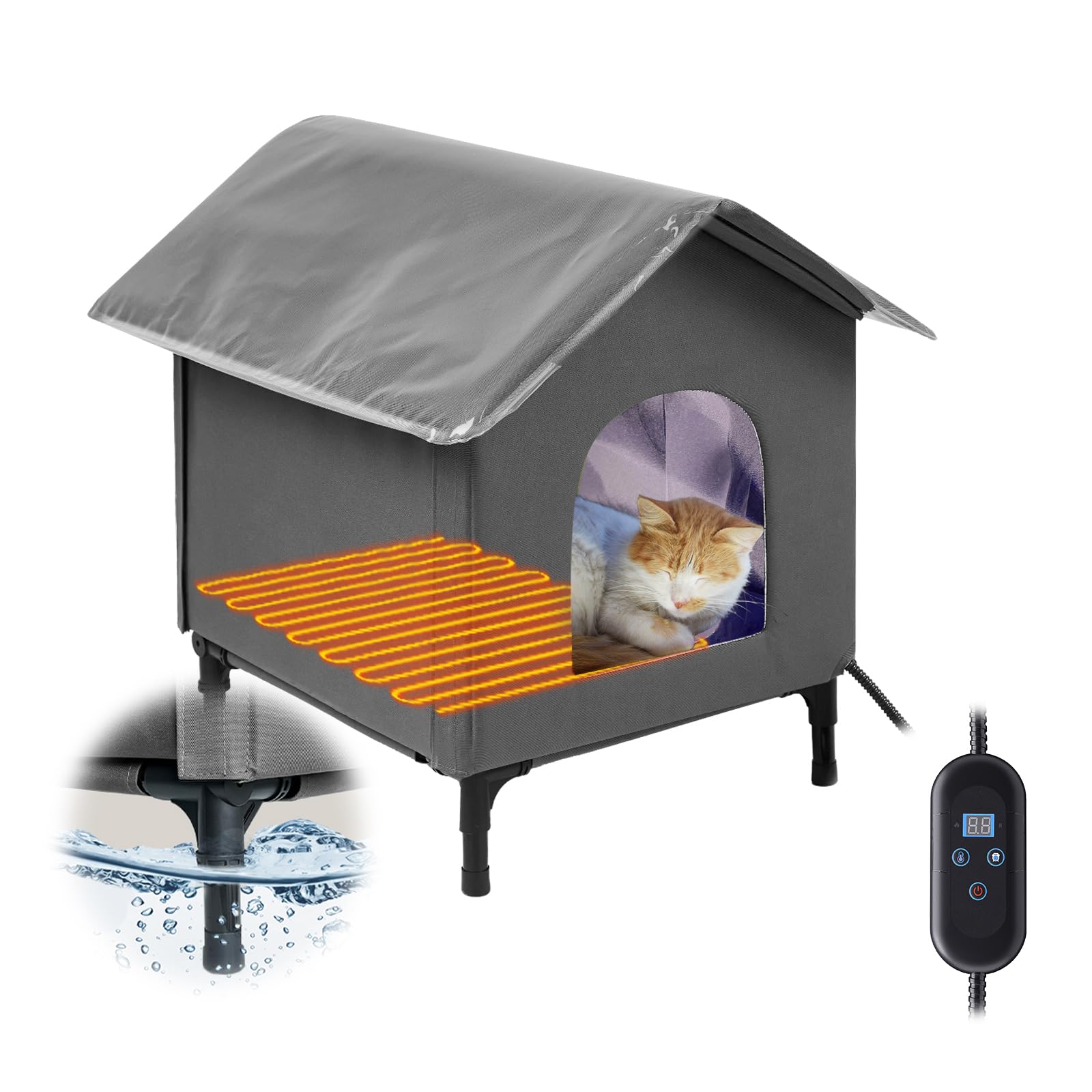 Bestier Large Heated Outdoor Cat House For Winter, Weatherproof Outside Feral Cat Shelter With Timer & Adjustable Heating Pad, I