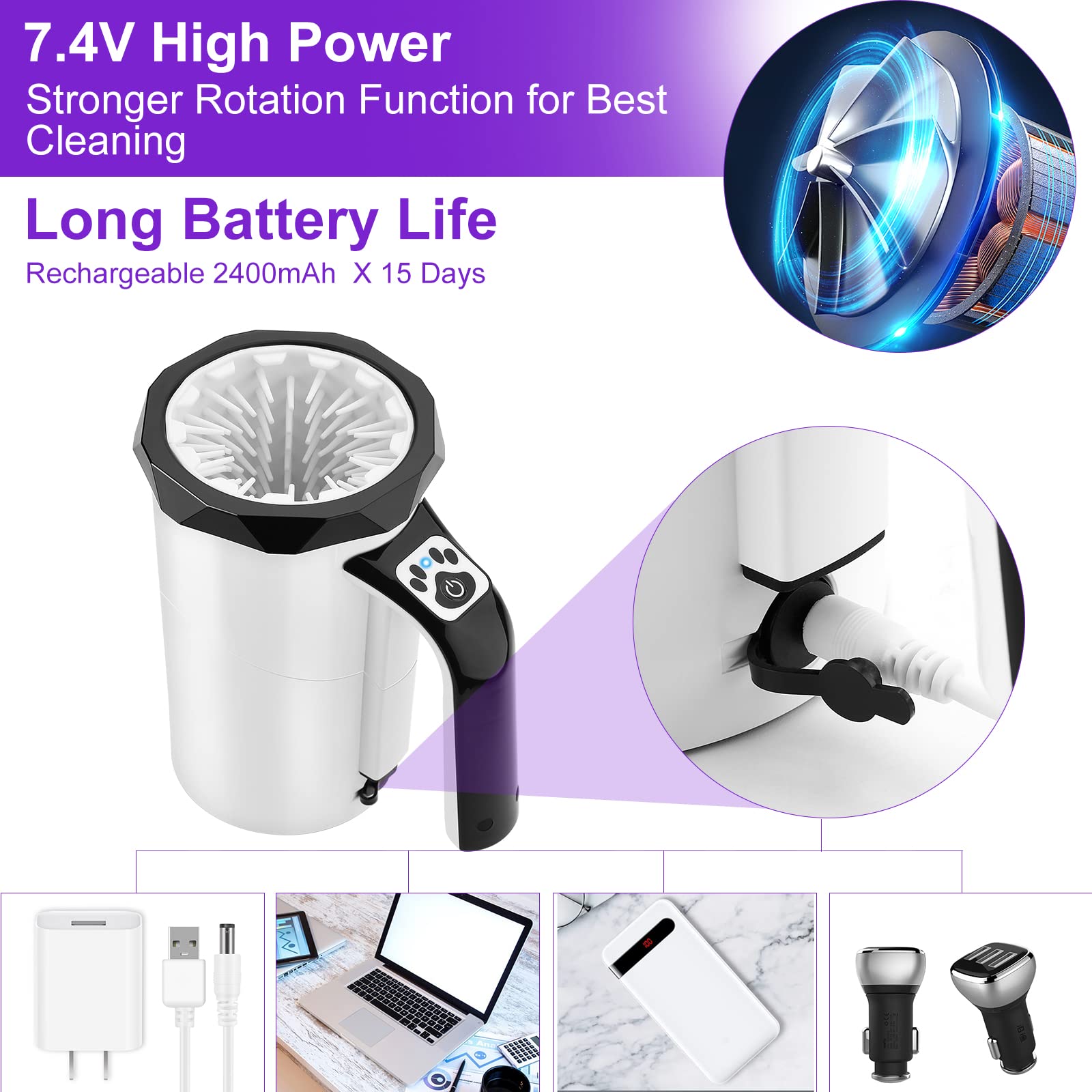 MYPIN Rechargeable Automatic Dog Paw Cleaner, Black - Portable Pet Paw Washer Cup with Soft Silicone Brush, 7.4V High Power, Sui