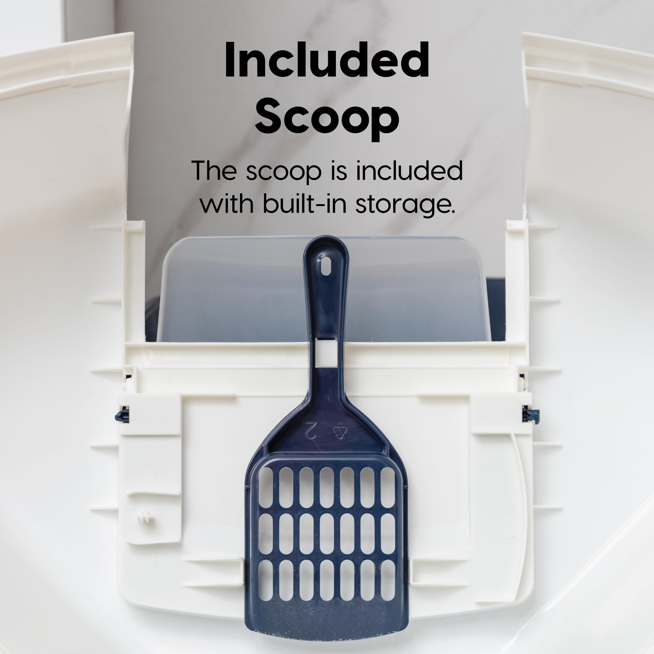 Iris Usa Corner Cat Litter Box Enclosed With Scoop - Privacy And Easy Access For Cleaning, Odor Defensive Hooded Litter Tray, Sturdy Stain Resisting Plastic, Fits In Most Corners, Navy/White