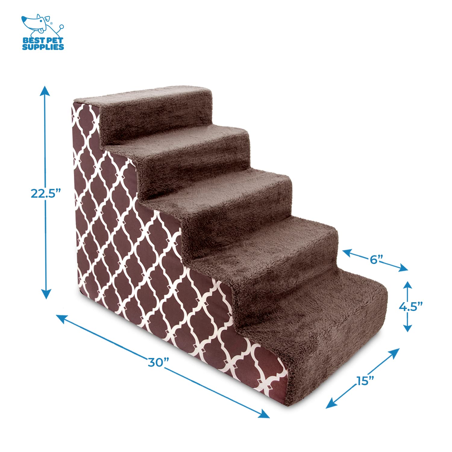 Best Pet Supplies Dog Stairs For Small Dogs & Cats, Foam Pet Steps Portable Ramp For Couch Sofa And High Bed Non-Slip Balanced Indoor Step Support, Paw Safe No Assembly - Brown Lattice Print, 5-Step