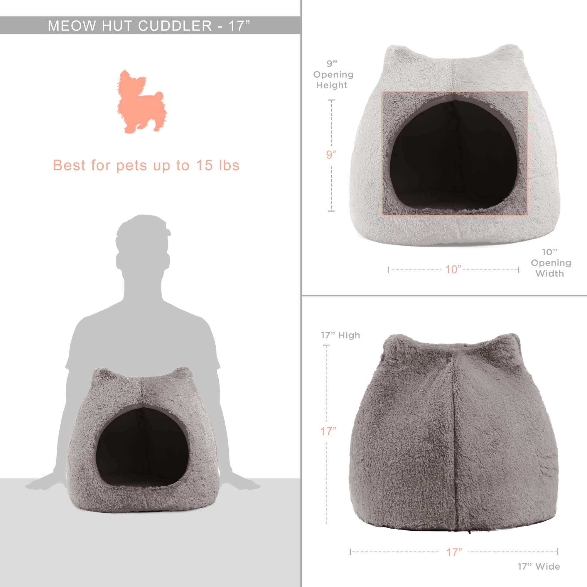 Best Friends By Sheri Meow Hut In Fur Cover Dome Cat And Dog Bed, Gray, Small