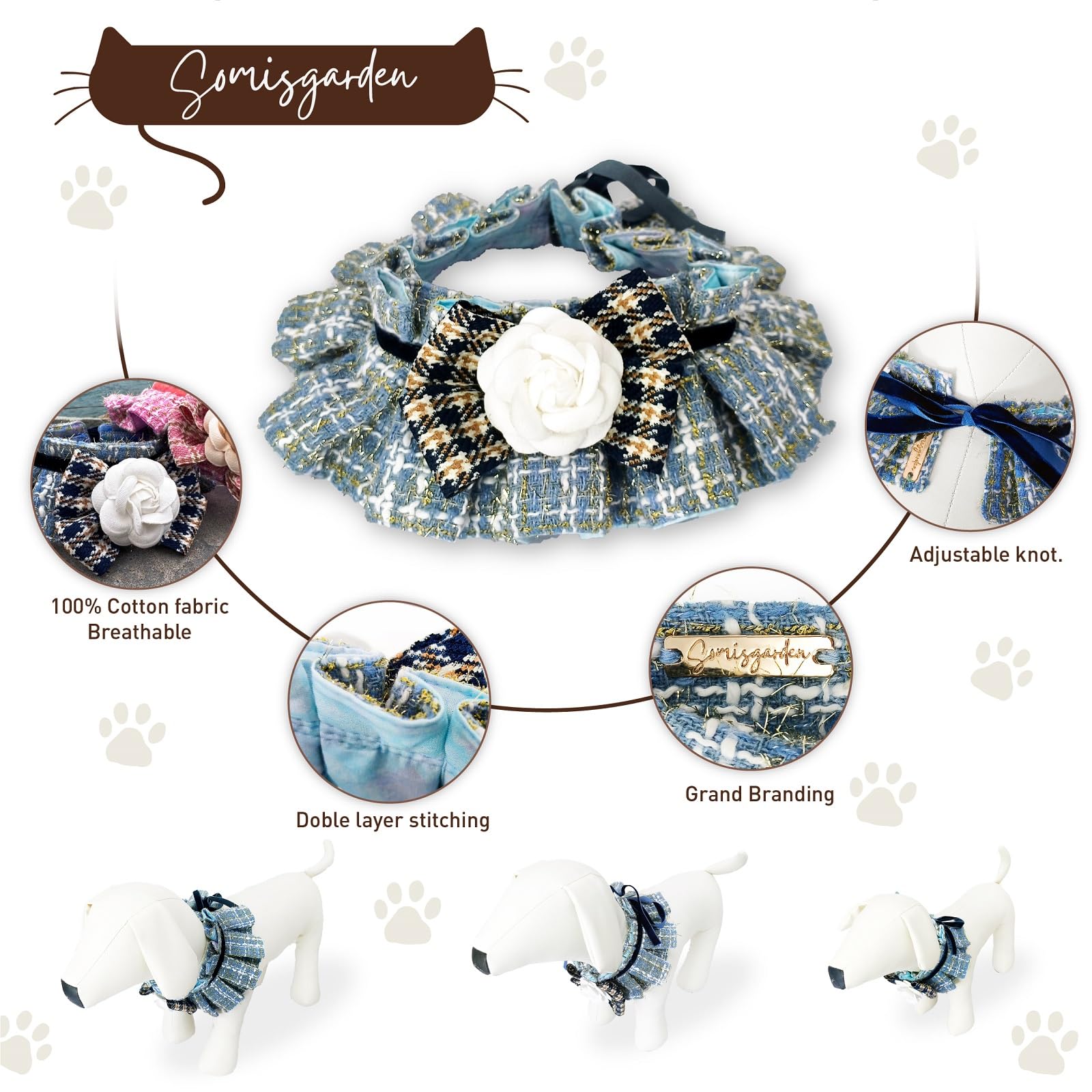 Somisgarden Tweed Ruffles Collar, Christmas Dog & Cat Bandanas, Pet Scarf For Birthday Gift, Premium Durable Fabric Holiday Cost