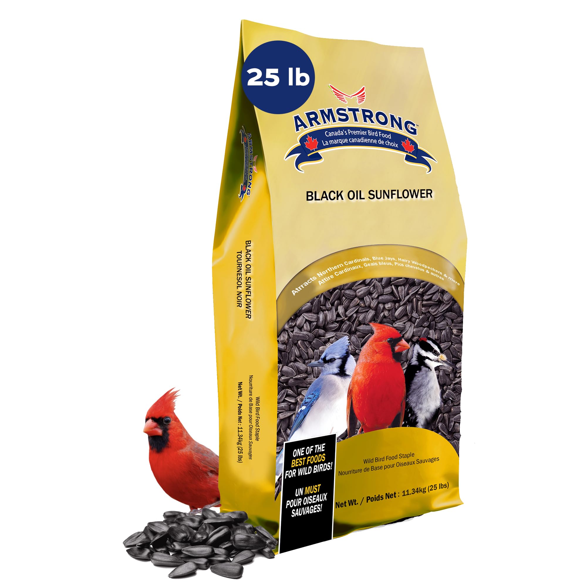 Armstrong Wild Bird Food Black Oil Sunflower Bird Seed, 25 Pounds - for Northern Cardinals, Blue Jays and Hairy Woodpeckers for 