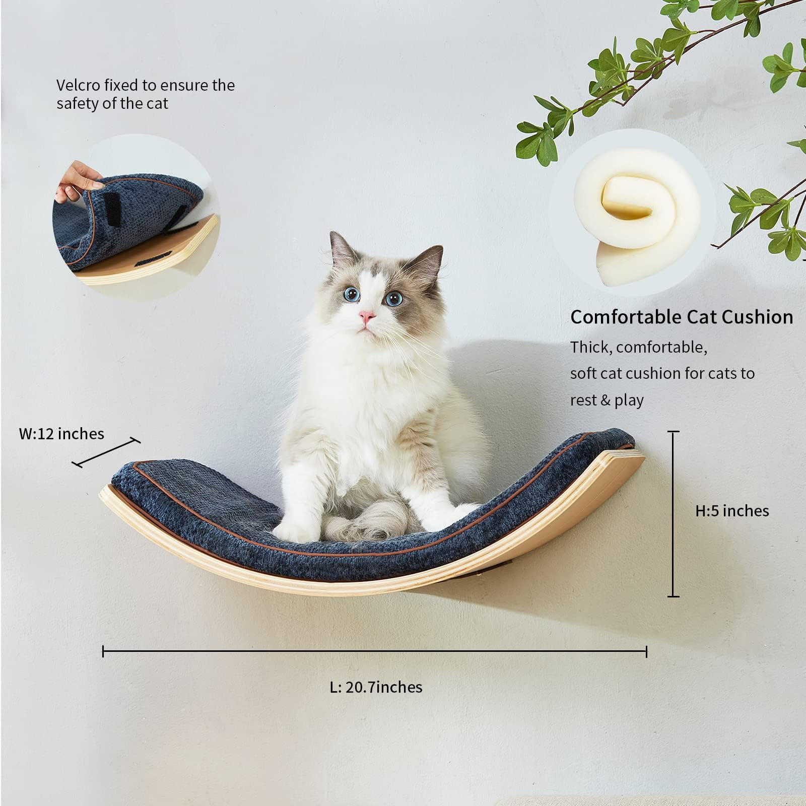 Liorce Cat Wall Shelf With Two Steps - Wave Cat Shelves And Perches For Wall - Wall Mounted Cats Furniture For Sleeping, Playing