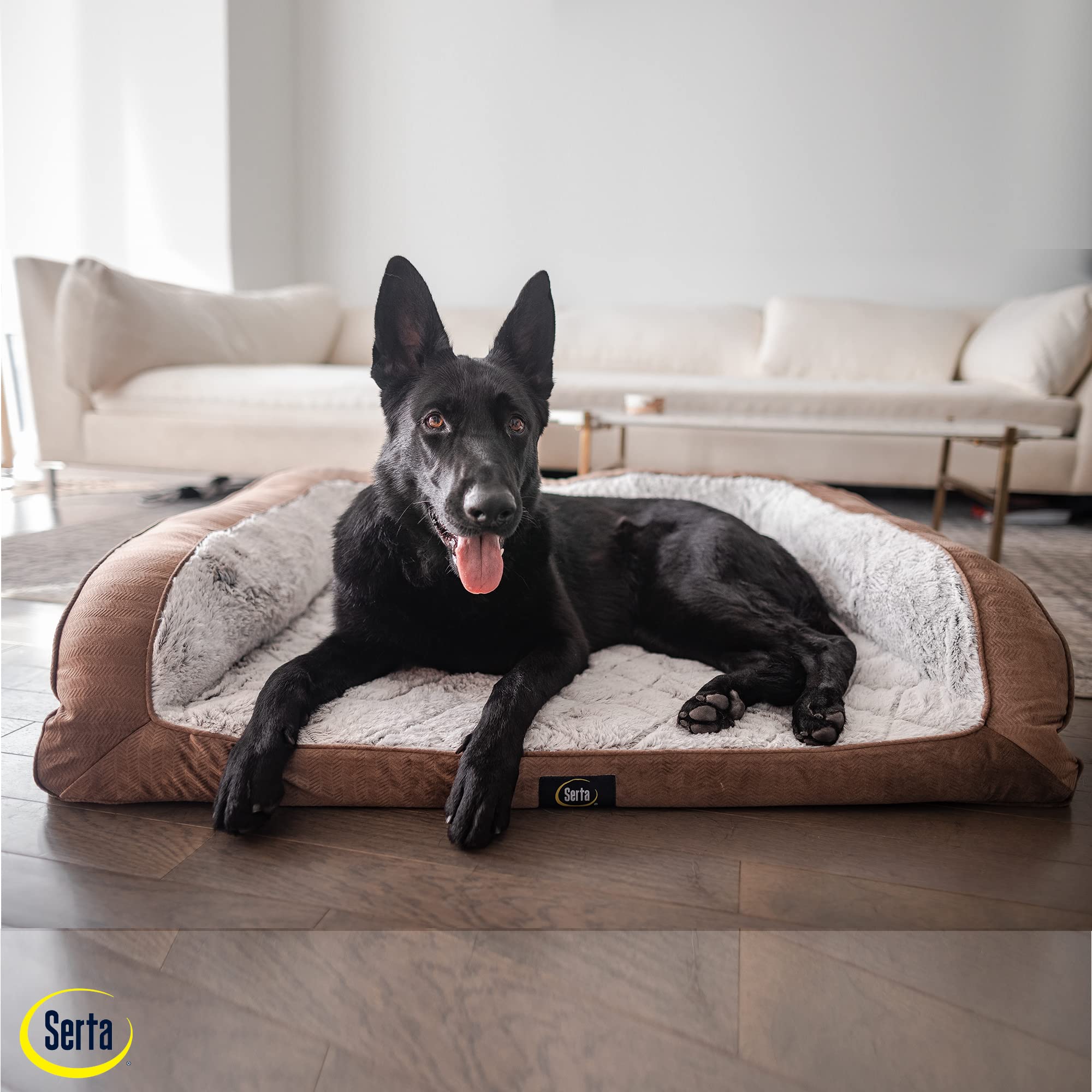 Serta Orthopedic Quilted Couch Dog Bed For Pets - Chocolate Brown (X-Large)