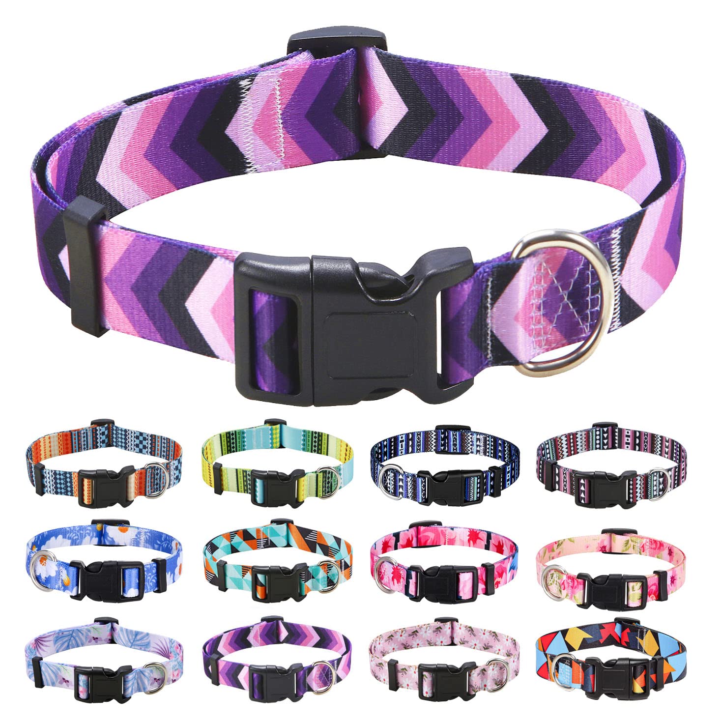 Mihqy Dog Collar Set With Bohemia Floral Tribal Geometric Patterns - Soft Ethnic Style Collar Adjustable For Small Medium Large Dogs(Purple Arrow,Xs)