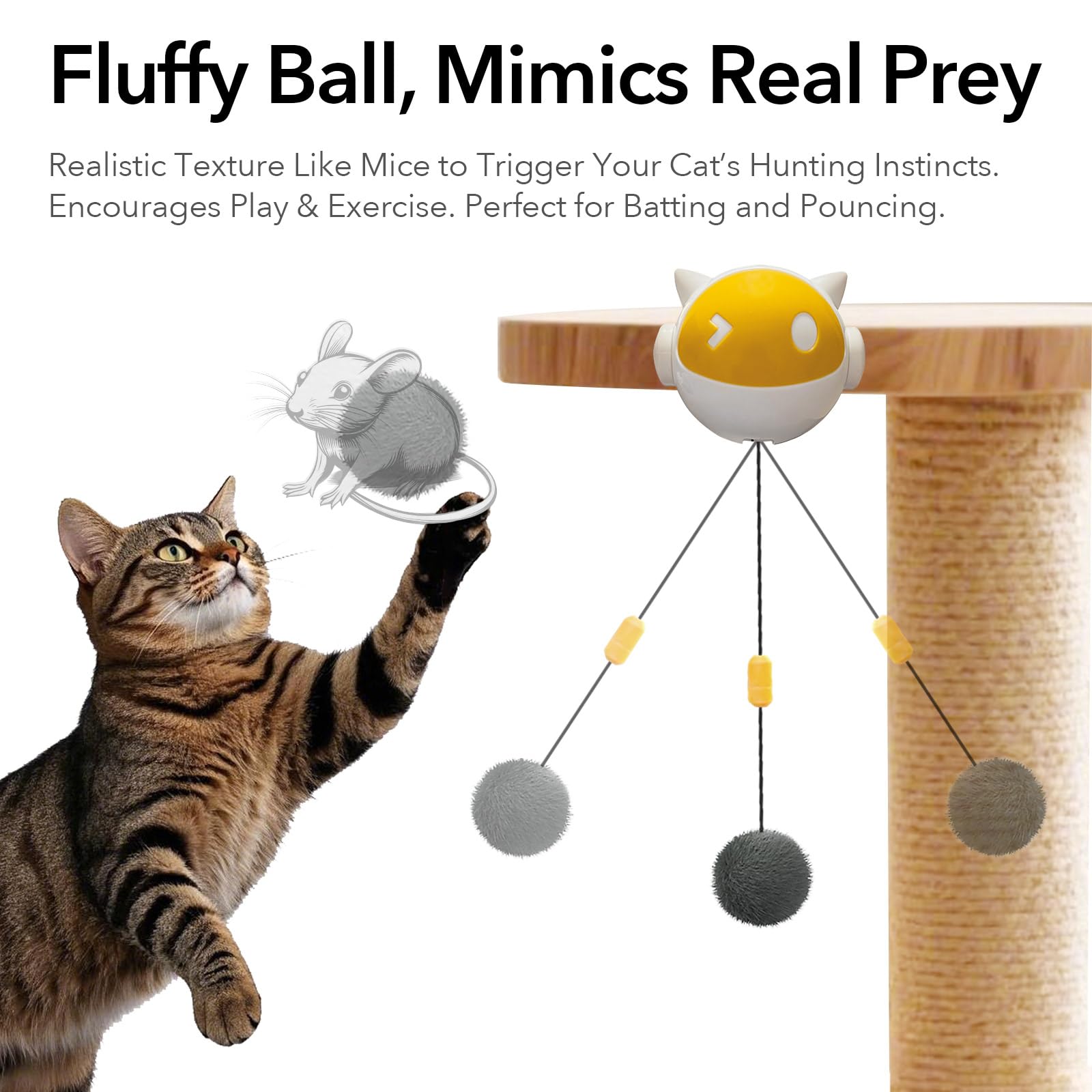 Goocare Automatic Interactive Cat Toy With Random Rising & Falling Mode, Best Fluffy Ball Toy For Bored Indoor Adult Cats, Alone