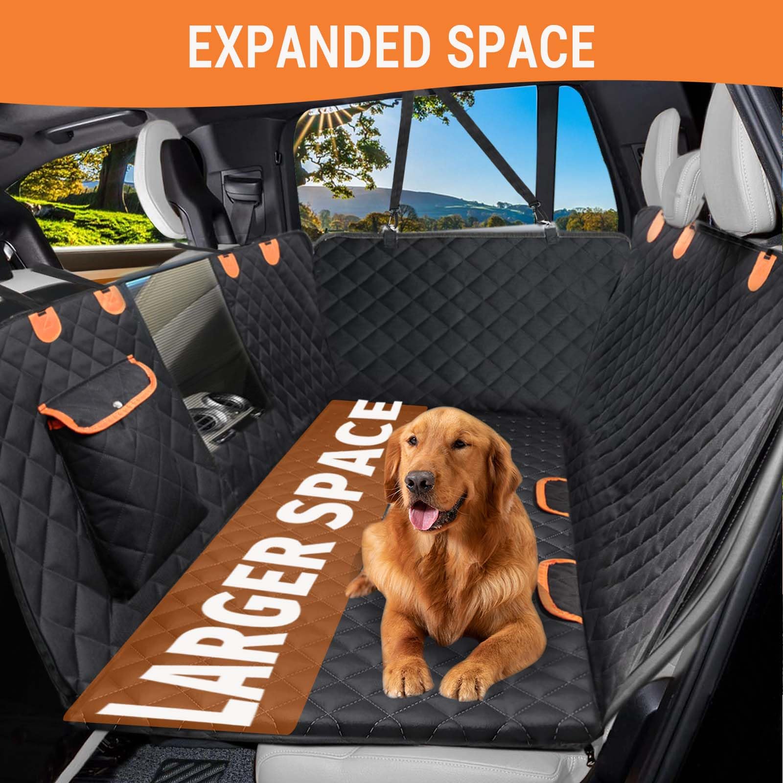 EasyHaWei Back Seat Extender for Dogs, Dog Car Seat Cover with Hard Bottom for Backseat Protector, Large Space Dog Hammock with