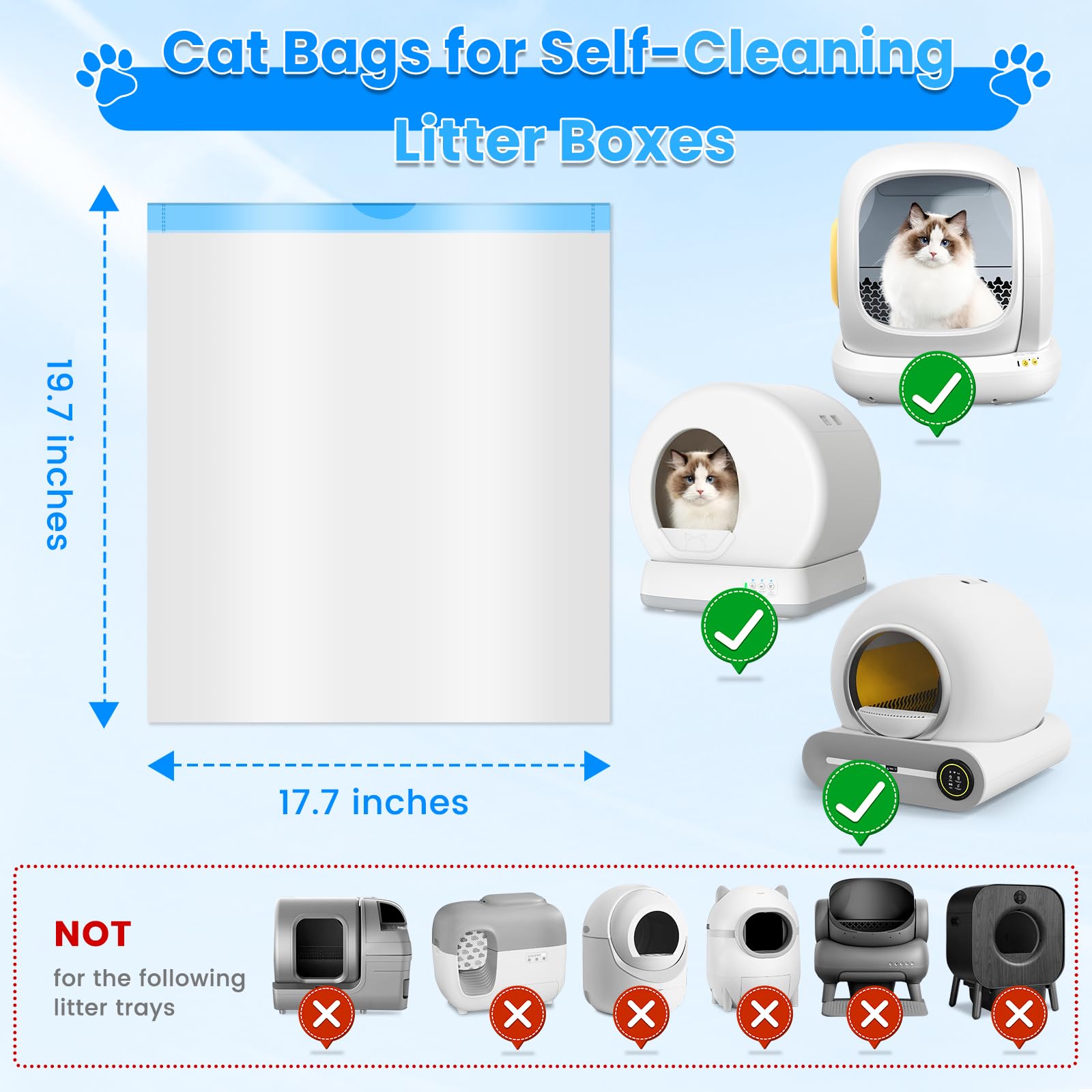 Jynsrou 120 Count Cat Litter Box Liners Bags For Meowant Mw-Sc01 / Mw-Sc02, Extra-Thick Cat Waste Bags For Self-Cleaning Litter