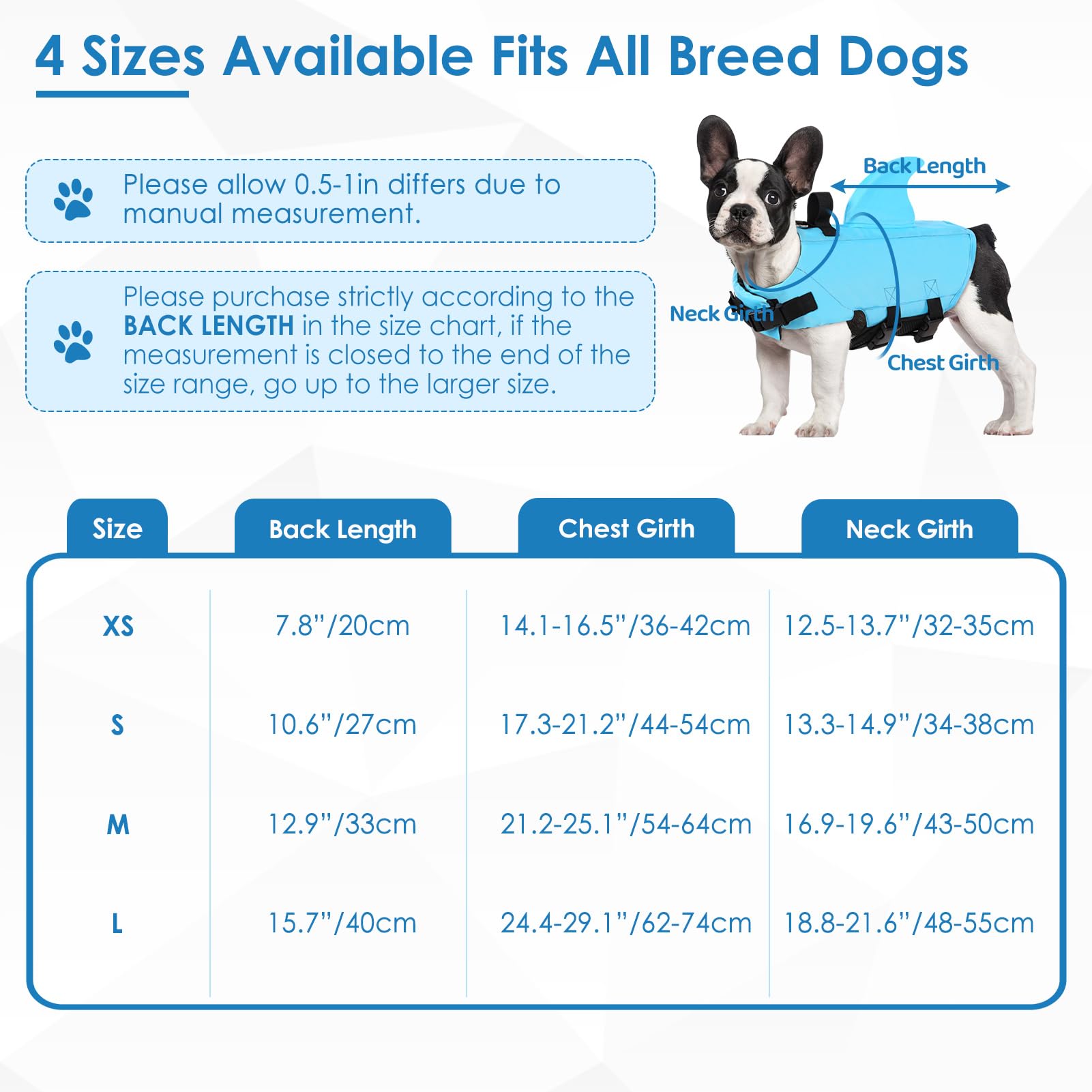 Sunfura Dog Swimming Vest, Adjustable Dog Life Jacket For Boating Pool, High Flotation Puppy Safety Swimsuit Pet Life Preserver With Reflective Strips For French Bulldog, Blue L