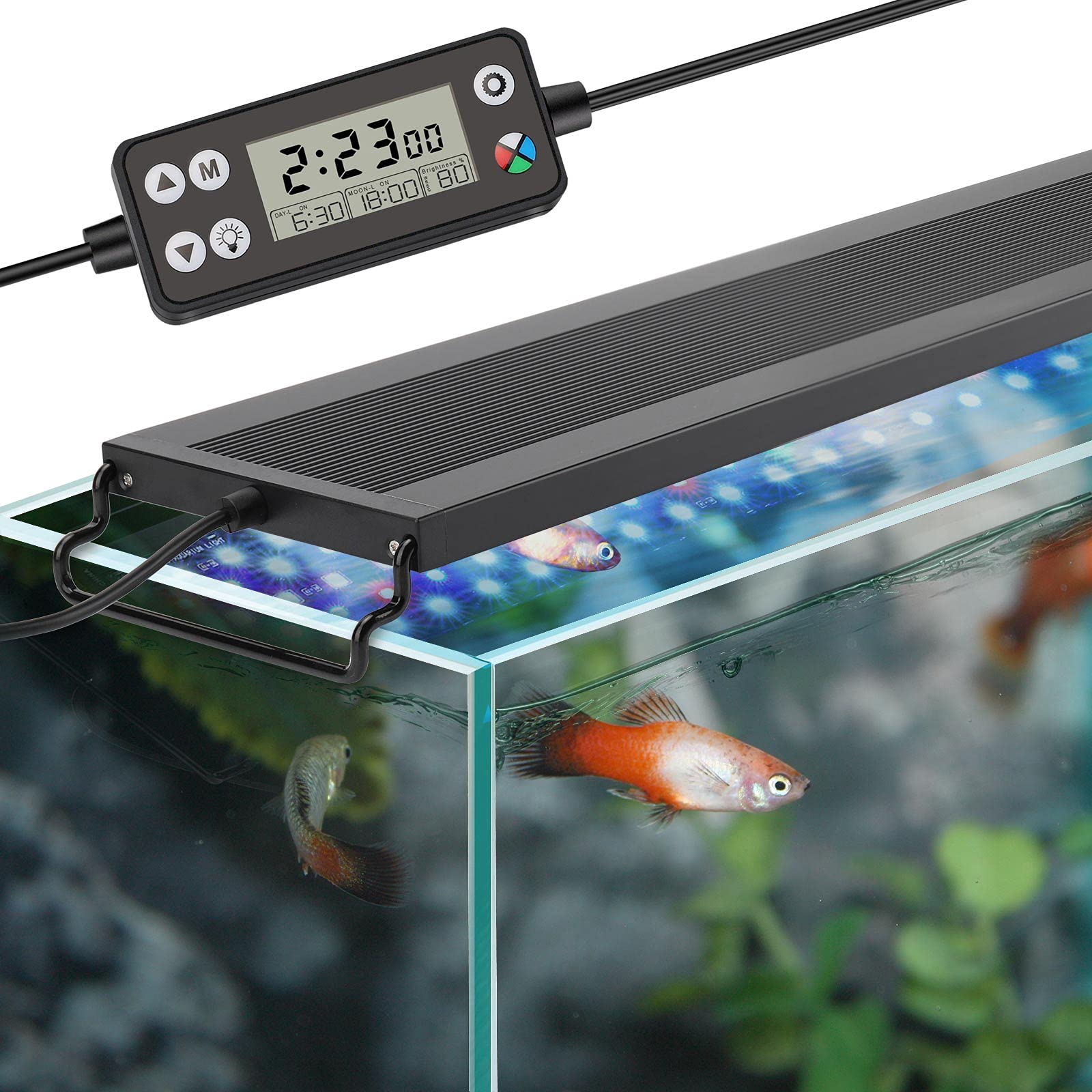 Hygger Auto On Off Led Aquarium Light, Full Spectrum Fish Tank Light With Lcd Monitor, 24/7 Lighting Cycle, 7 Colors, Adjustable Timer, Ip68 Waterproof, 3 Modes For 24'-30' Freshwater Planted Tank