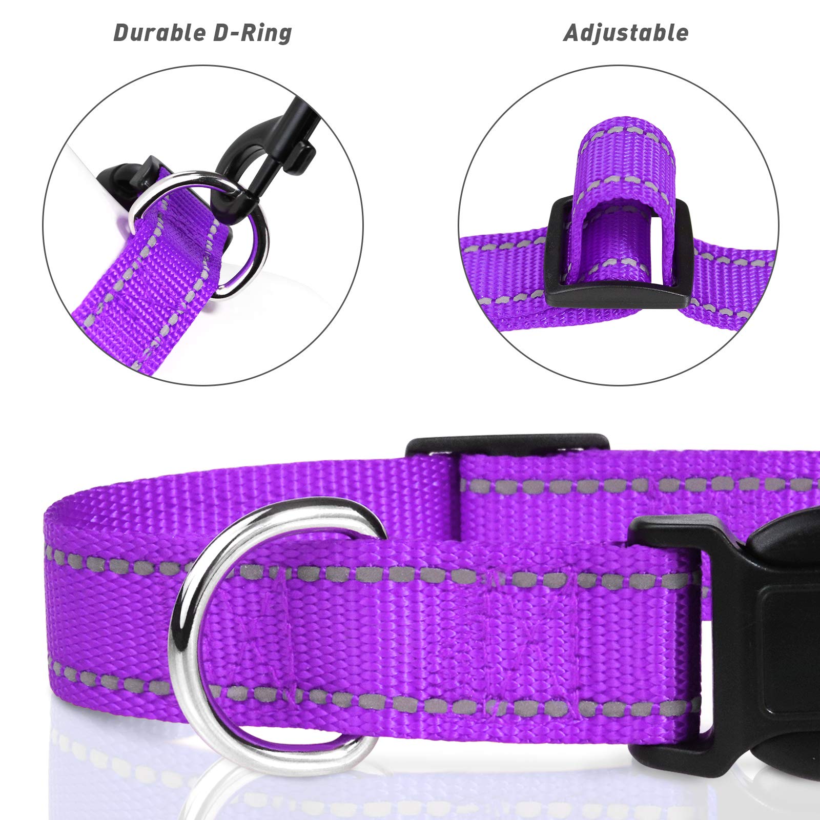 Tagme Reflective Nylon Dog Collars, Adjustable Classic Dog Collar With Quick Release Buckle For Small Dogs, 3/4' Width Purple