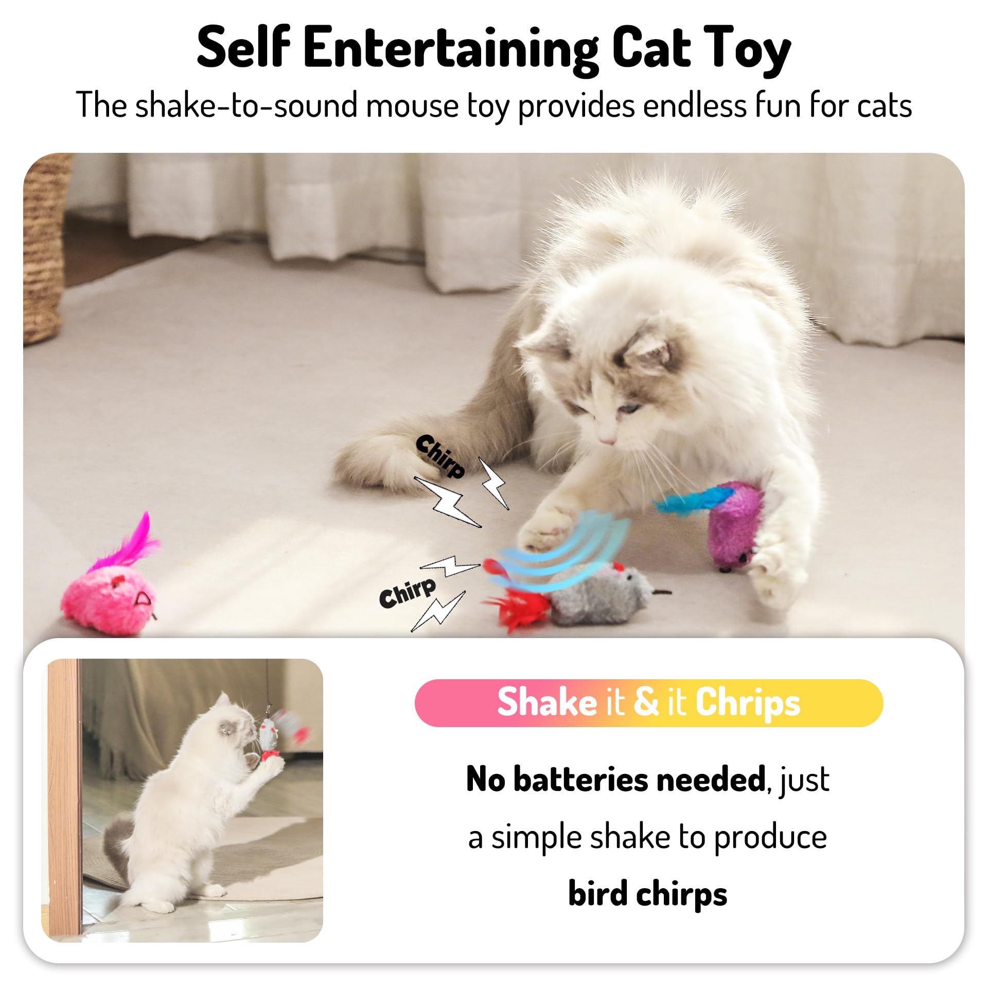 Lekewpet Hanging Cat Toys Mice With Squeaky Sound 3Pcs, Retractable Teaser Toy, Interactive Cat Toys For Indoor Bored Kitten Sel