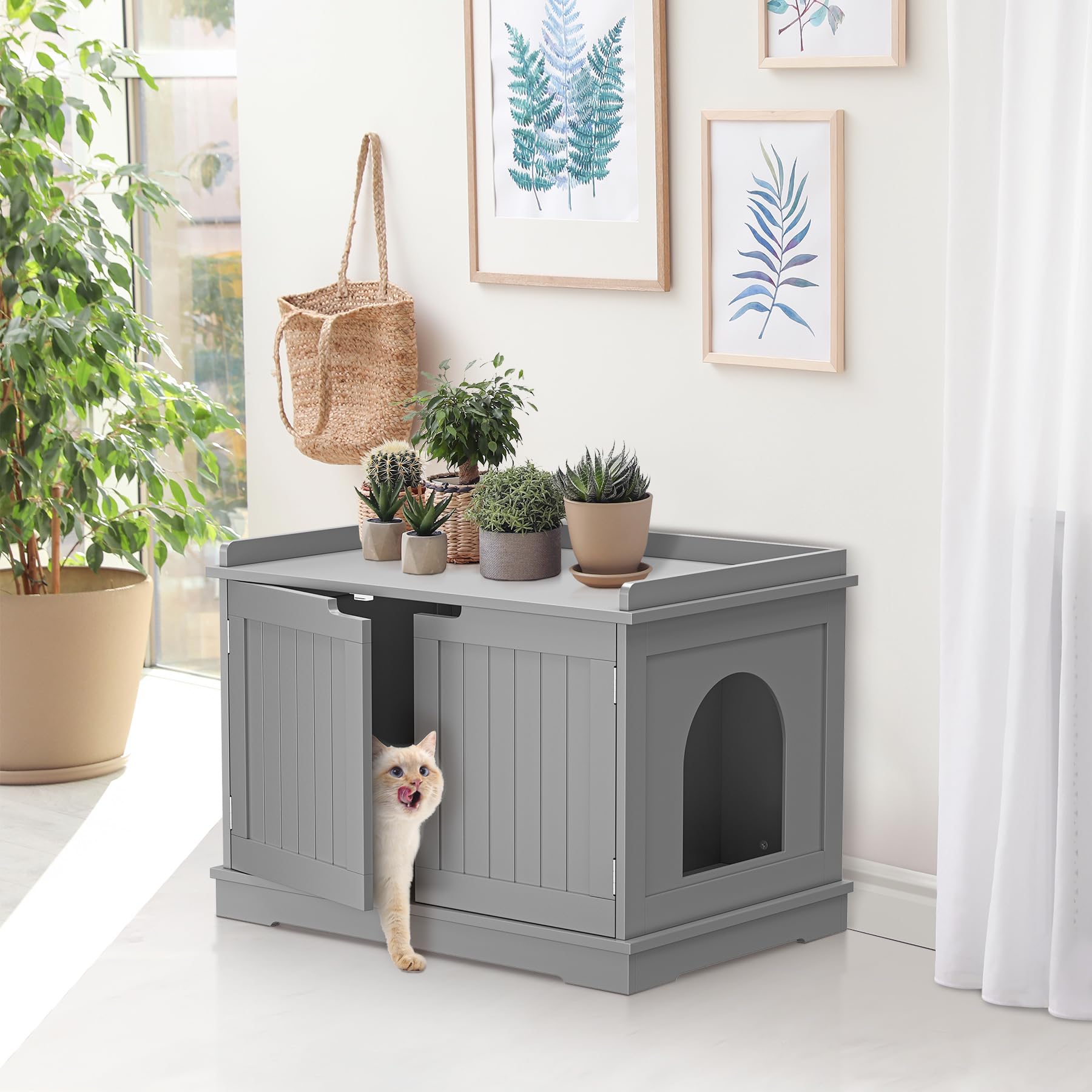 Pet Republic Hidden Cat Litter Box Enclosure - Cat Litter Box Furniture Table Nightstand (Grey)