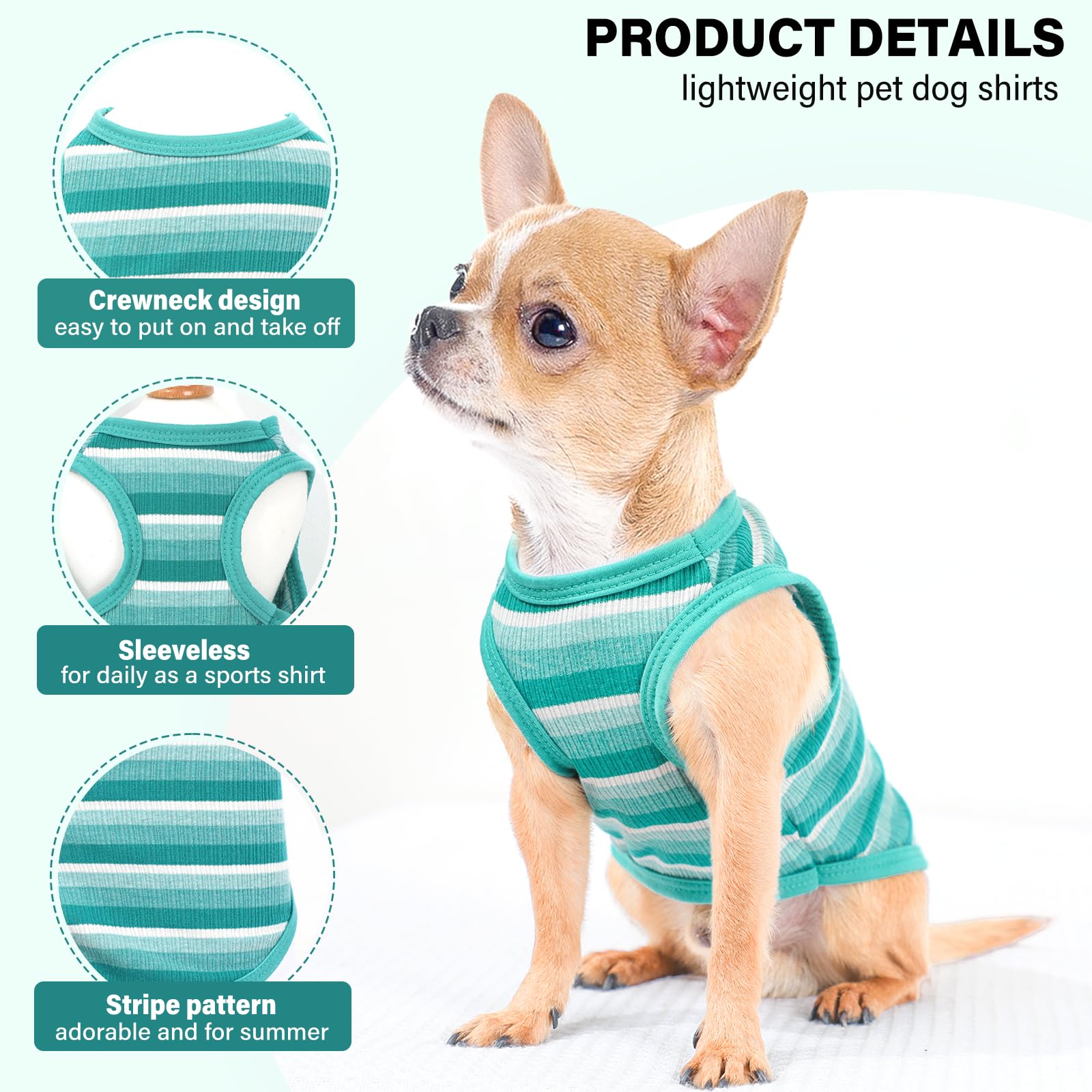 2 Pack Puppy Clothes For Small Dogs Boy Girl Dog Shirts Striped Cute Soft Breathable Sleeveless Pup T-Shirt Summer Pet Tee Shirt