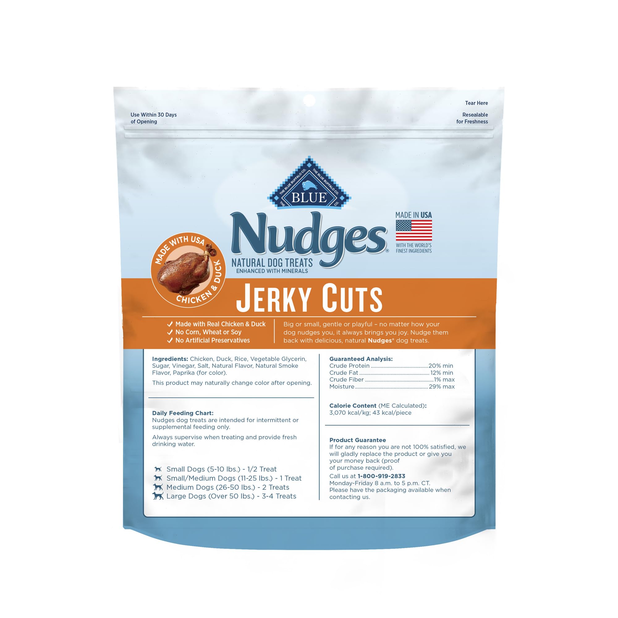 Blue Buffalo Nudges Jerky Cuts Dog Treats, Made in the USA with Natural Ingredients, Chicken & Duck, 10-oz. Bag