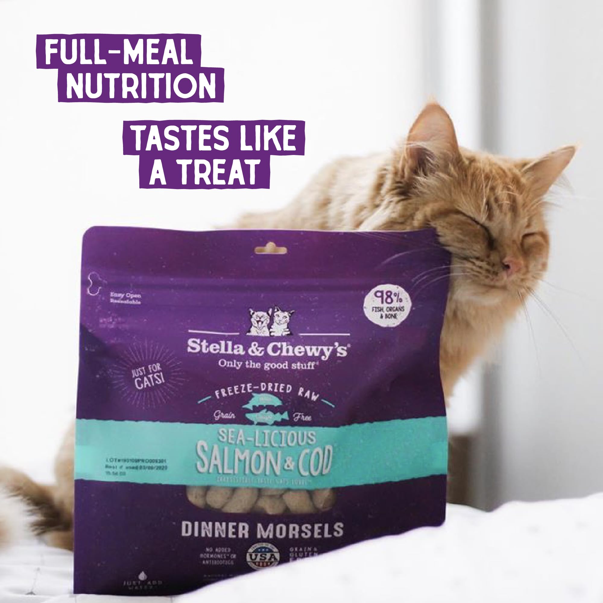 Stella & Chewys Freeze-Dried Raw Sea-Licious Salmon & Cod Dinner Morsels Grain-Free Cat Food - 8 oz bag, nn/a